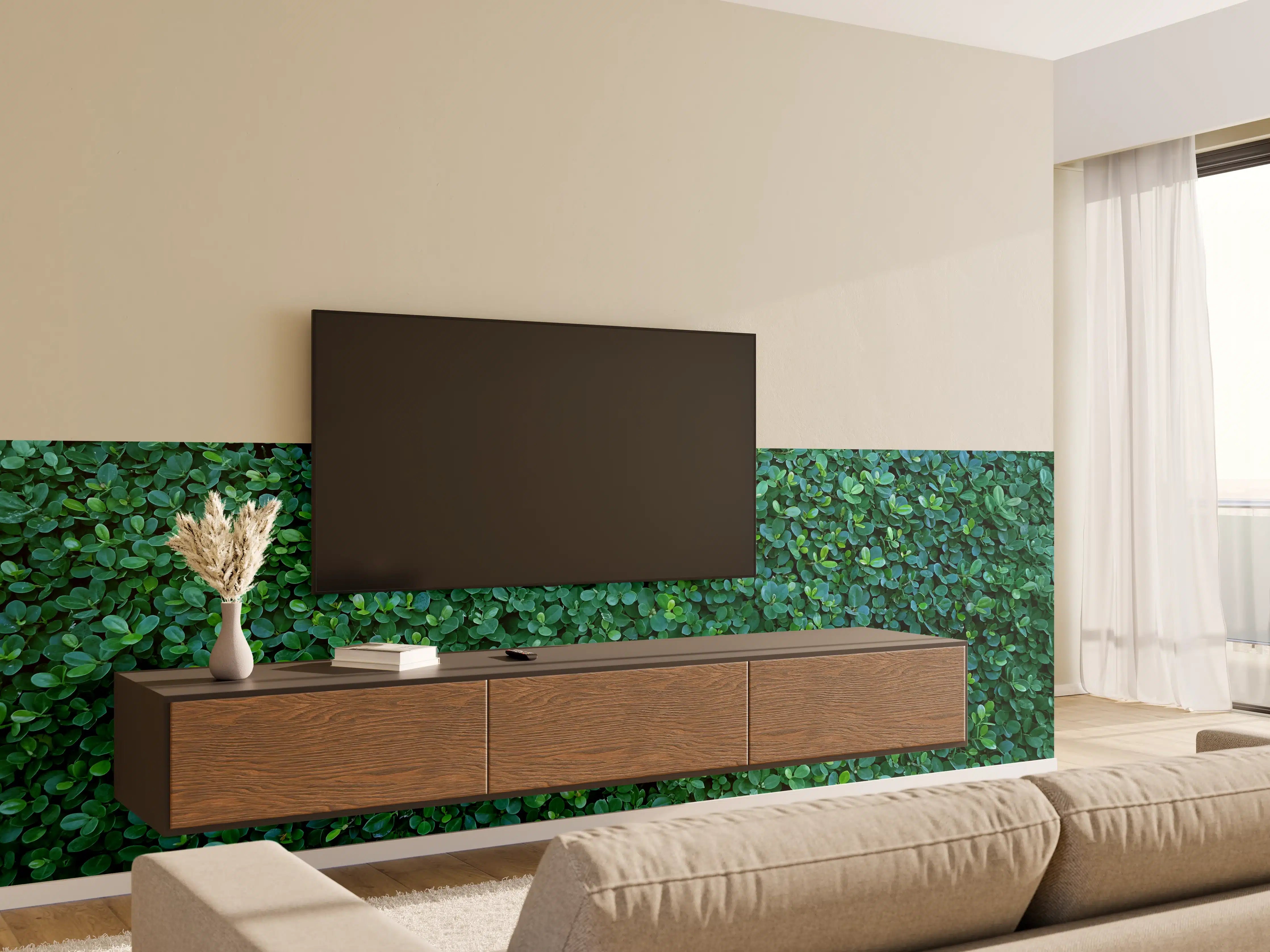Wandverkleidung Wohnzimmer - Hände, die eine Pflanze gießen