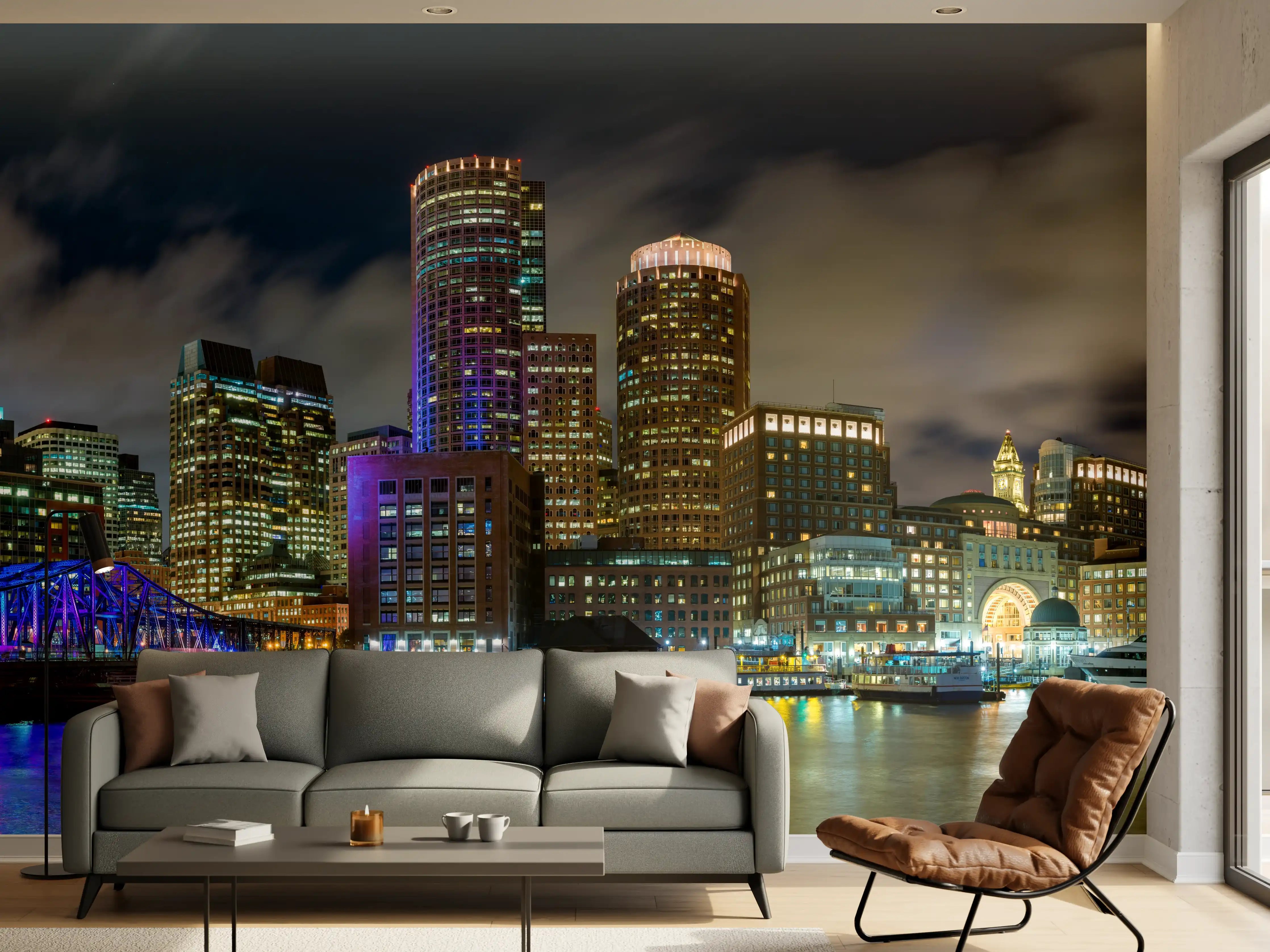 Wandverkleidung Wohnzimmer - Hafen von Boston