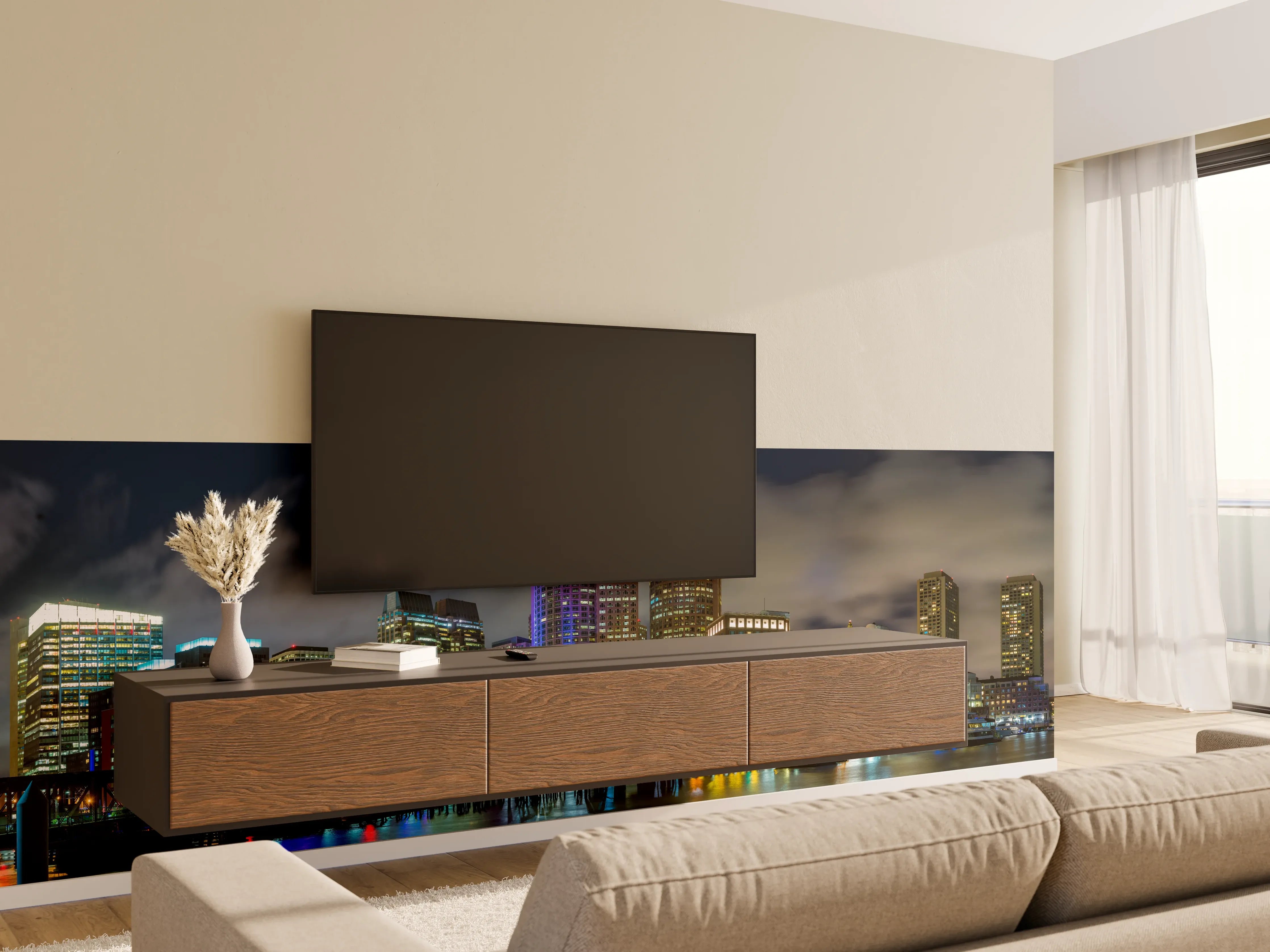 Wandverkleidung Wohnzimmer - Hafen von Boston