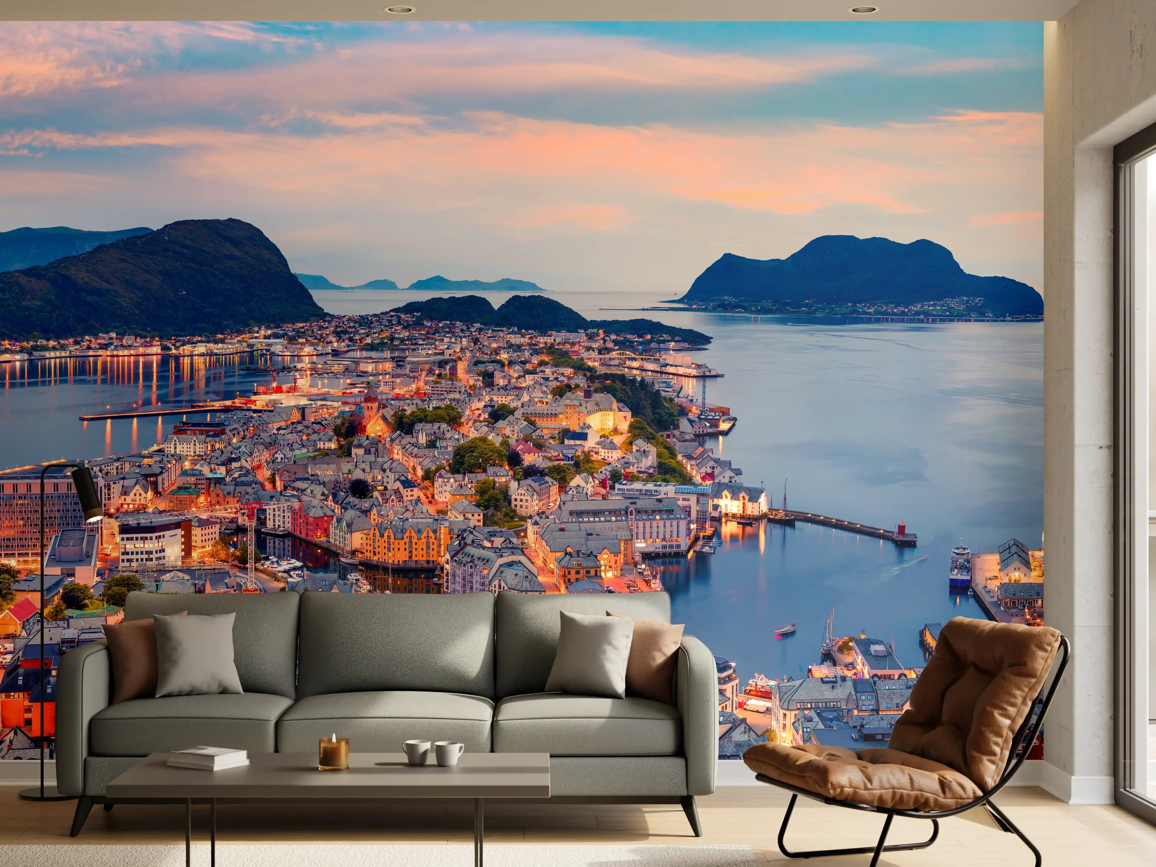 Wandverkleidung Wohnzimmer - Hafenstadt Alesund