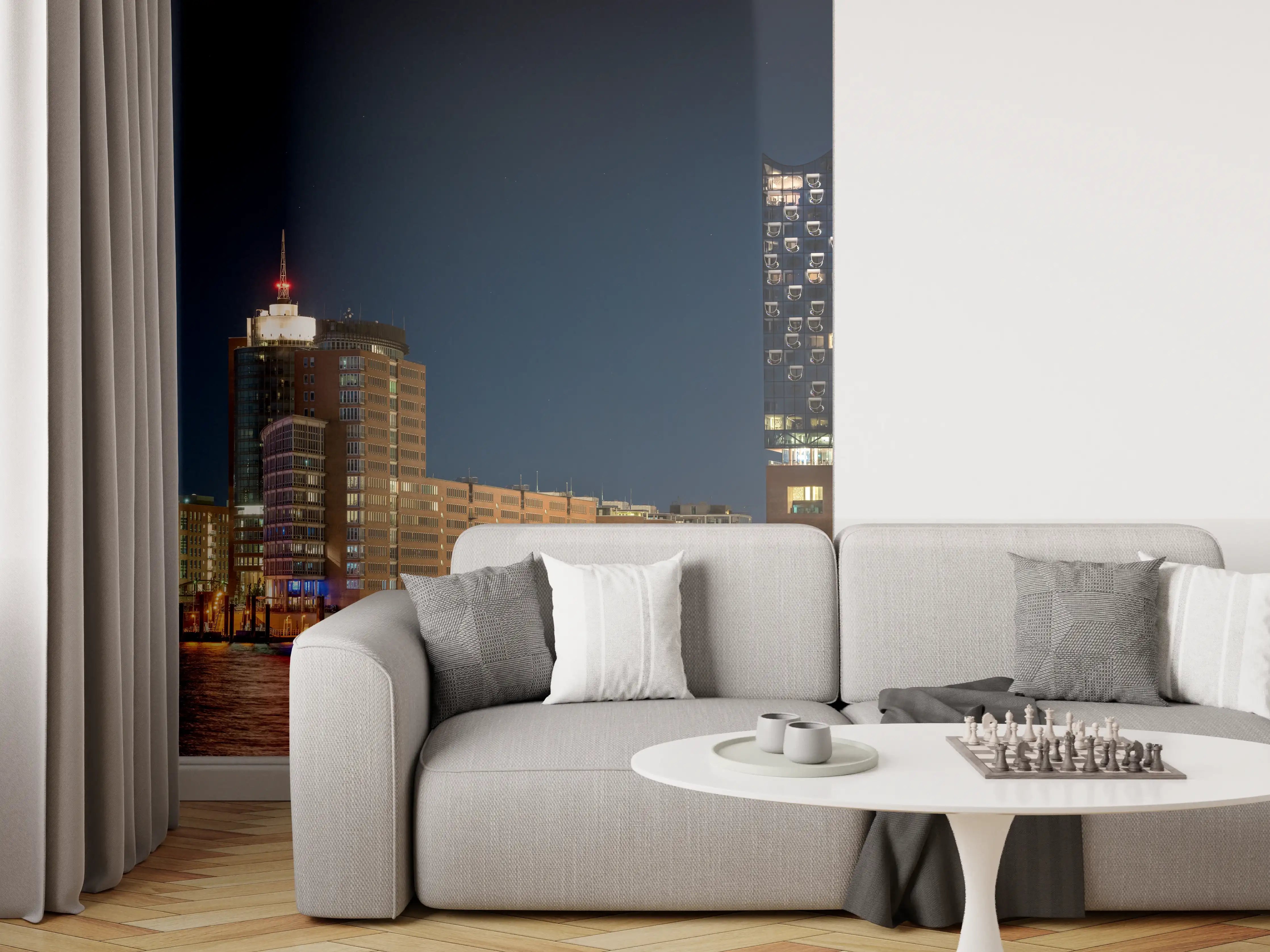 Wandverkleidung Wohnzimmer - Hamburg bei Nacht