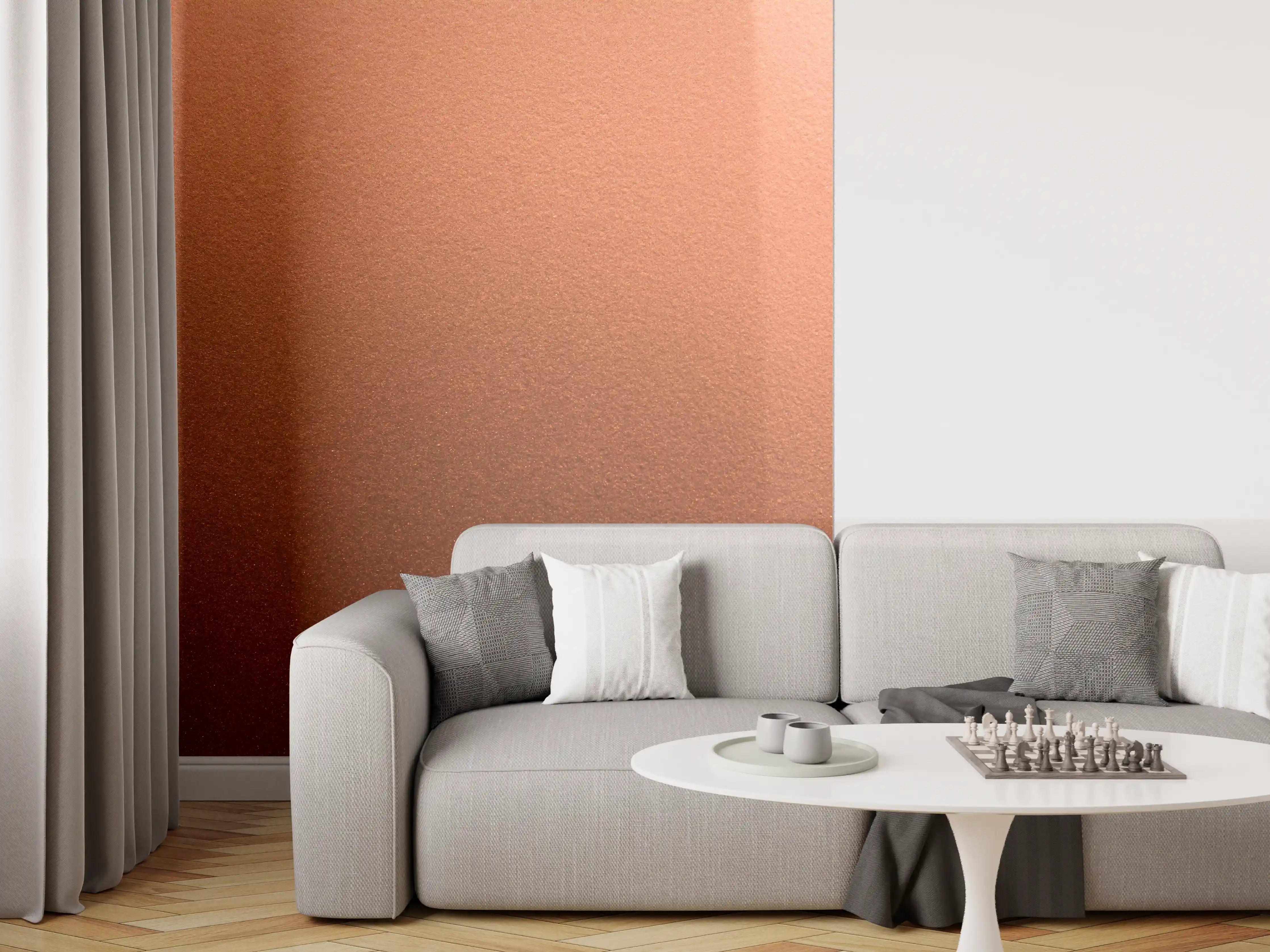 Wandverkleidung Wohnzimmer - Harmonische Kupferfarbe Wandgestaltung