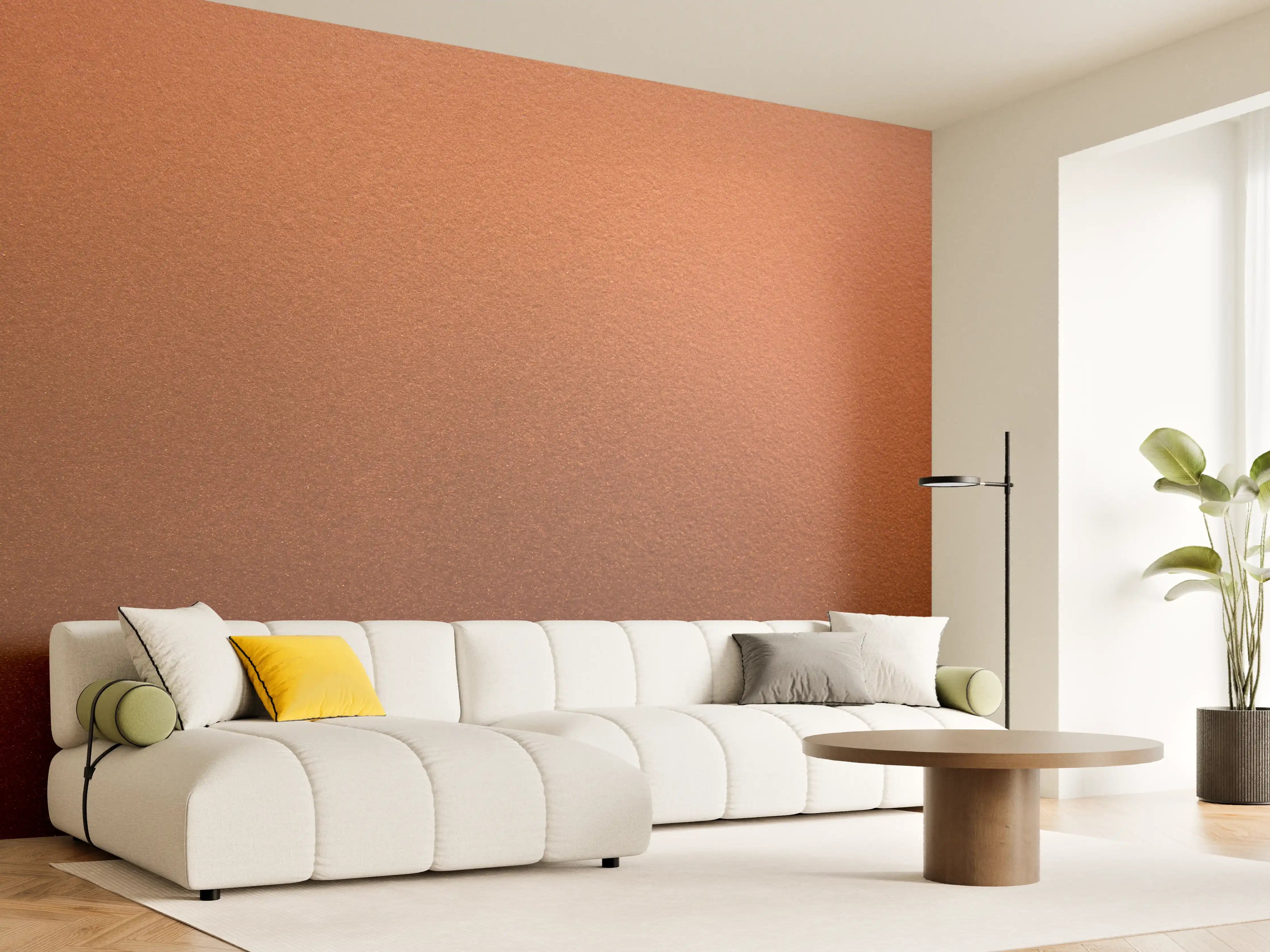 Wandverkleidung Wohnzimmer - Harmonische Kupferfarbe Wandgestaltung