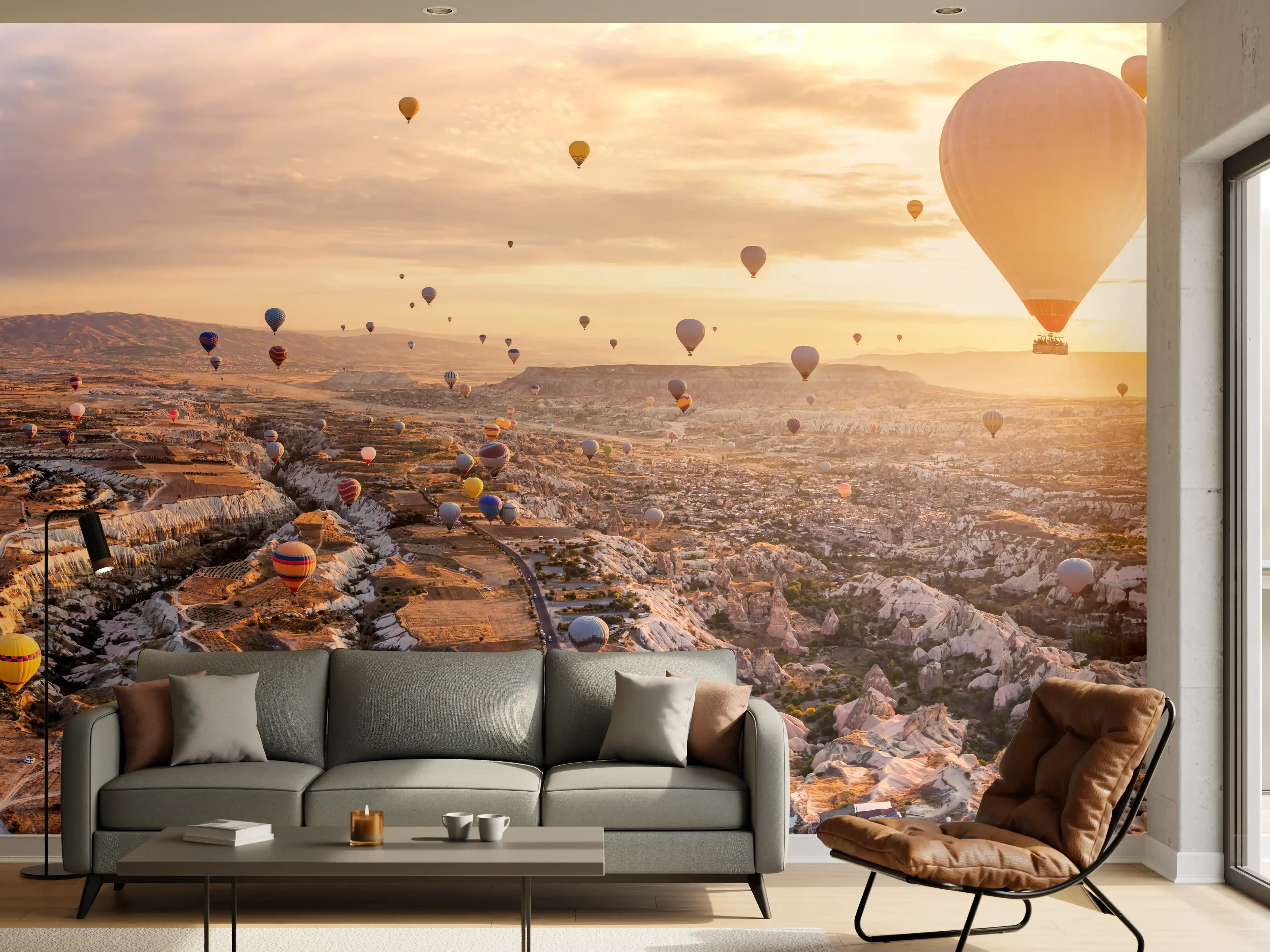 Wandverkleidung Wohnzimmer - Heißluftballons über Göreme-Türkei