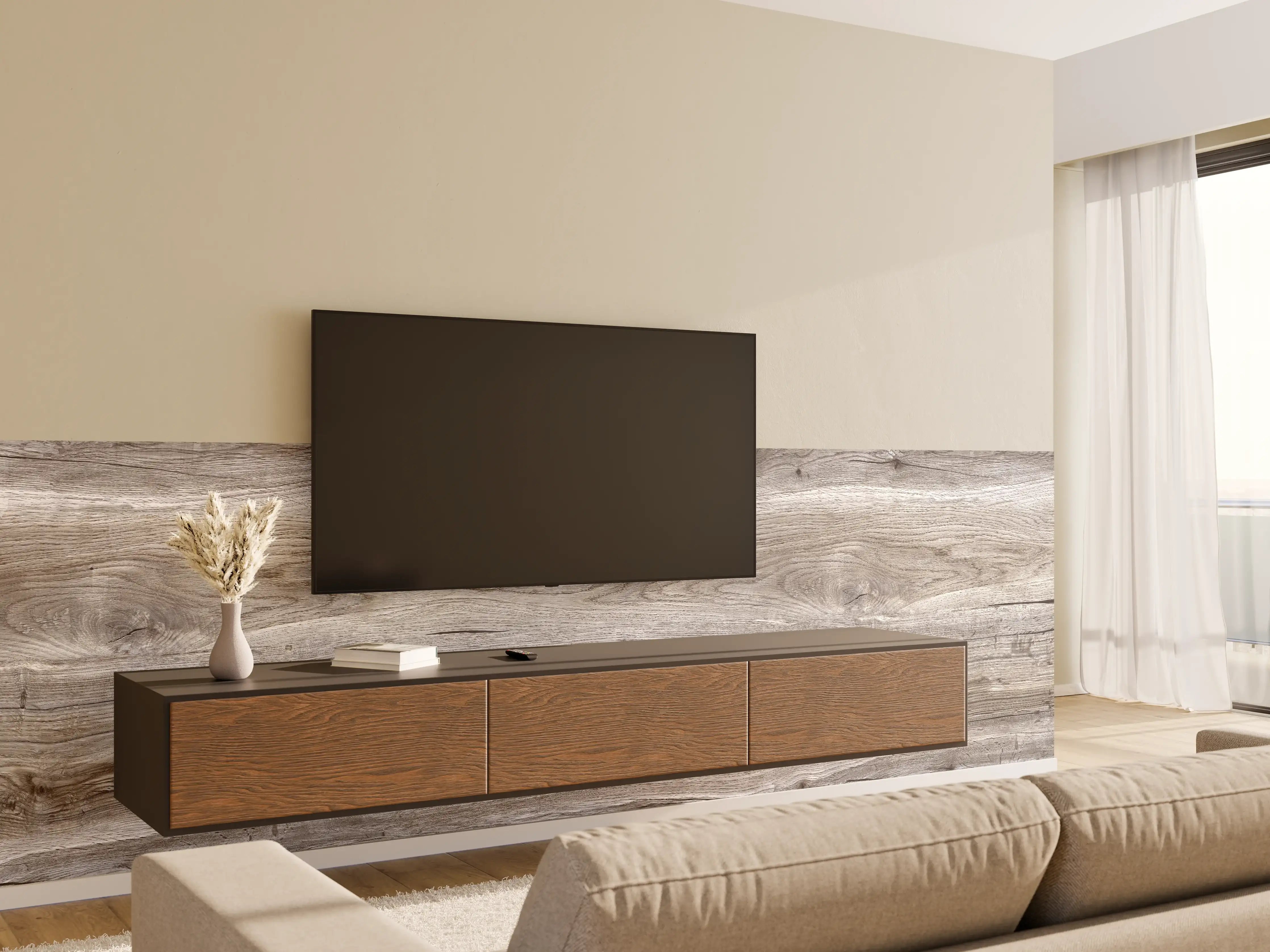 Wandverkleidung Wohnzimmer - Hell-braune Holz Textur