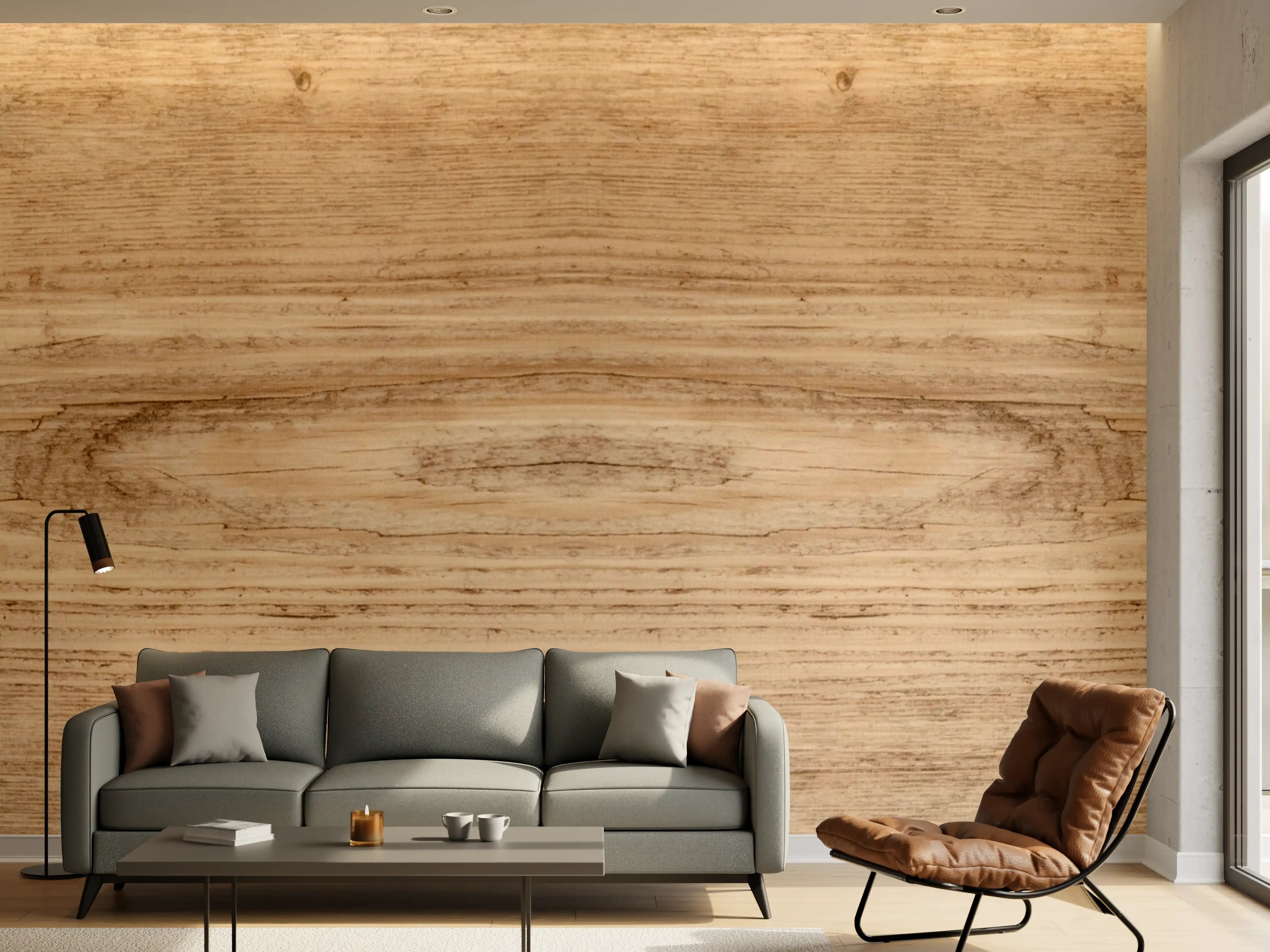 Wandverkleidung Wohnzimmer - Hell-rustikale Holzplatte