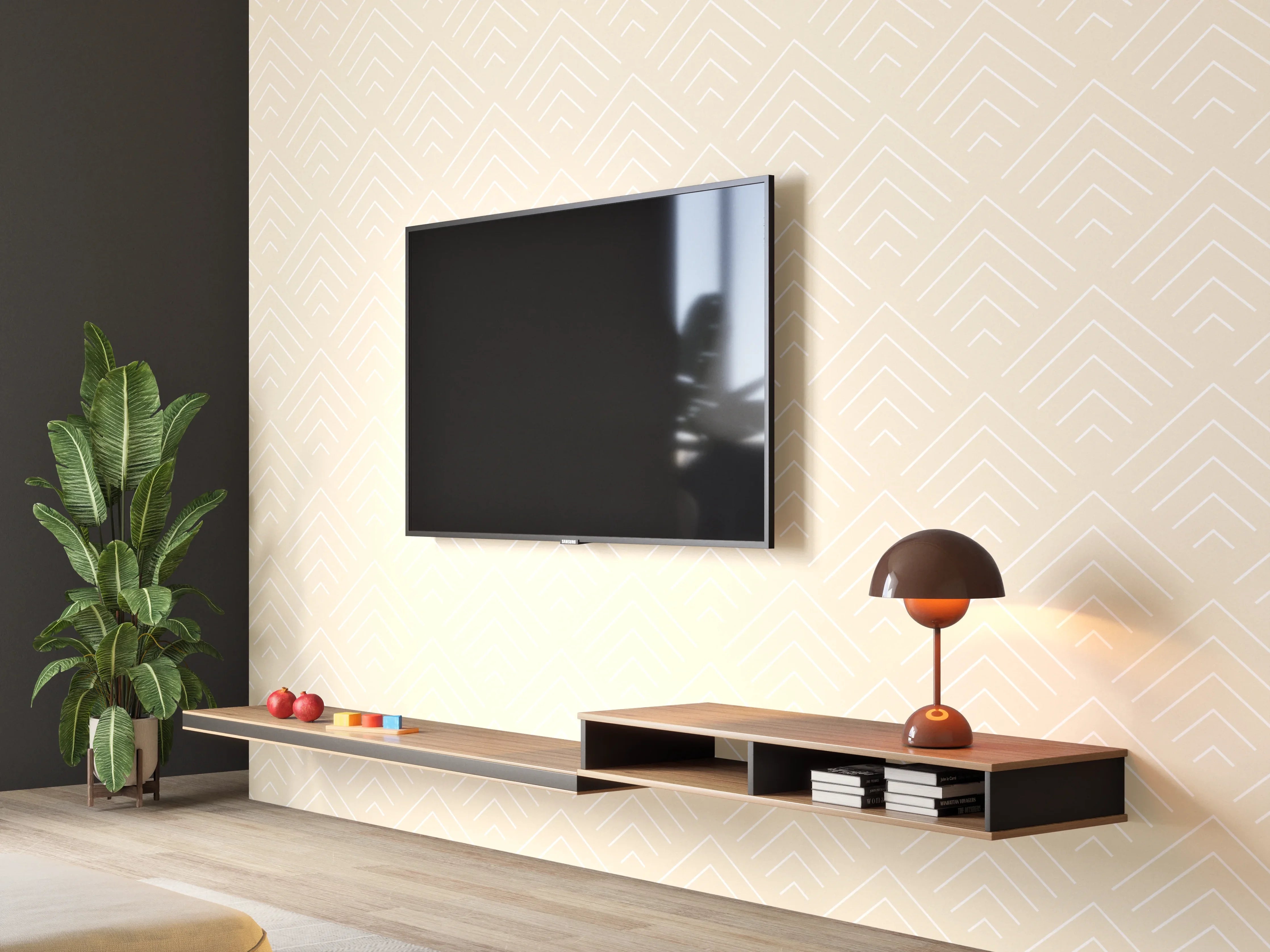 Wandverkleidung Wohnzimmer - Hellbeige Tapete mit Muster