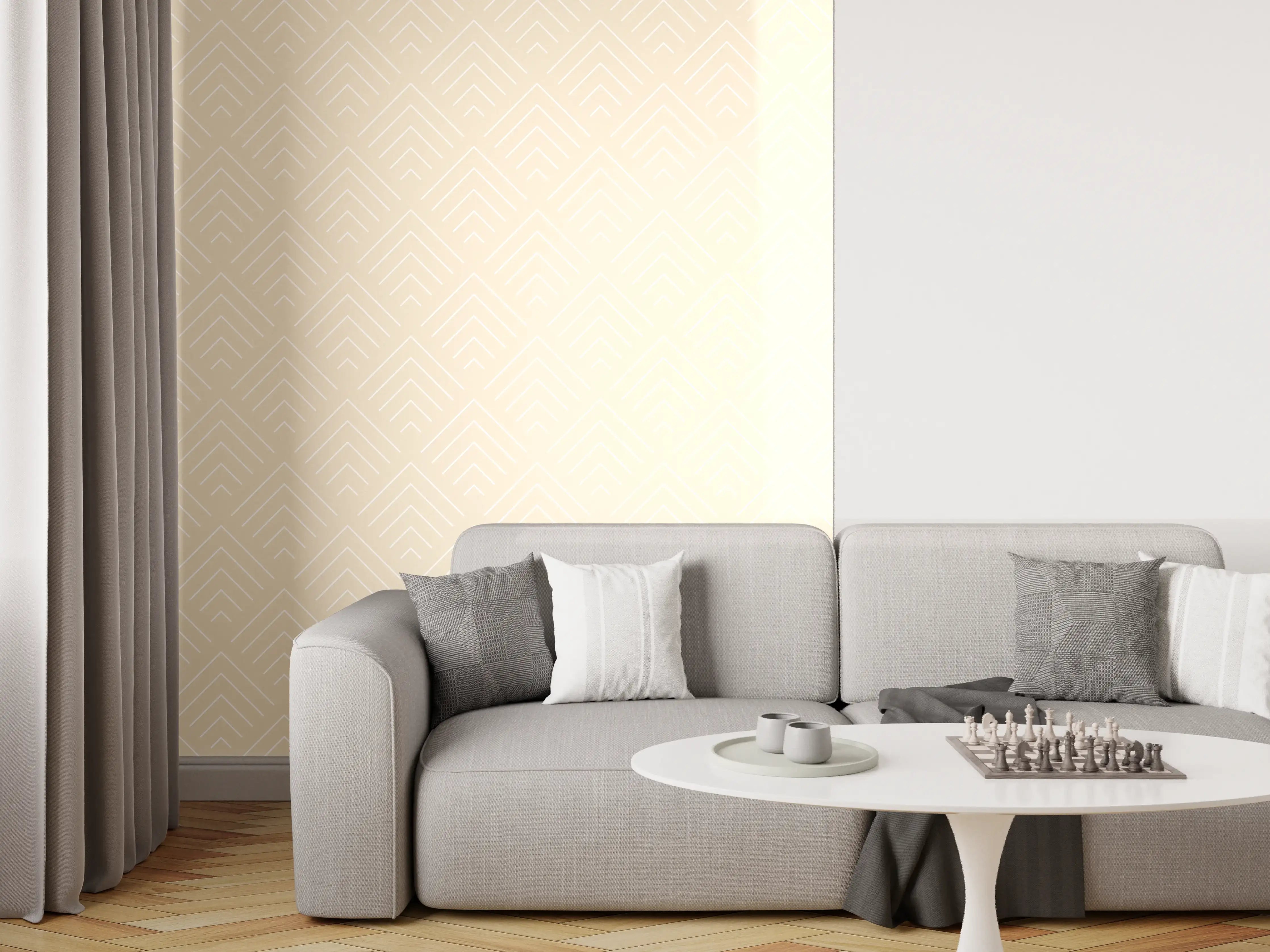 Wandverkleidung Wohnzimmer - Hellbeige Tapete mit Muster