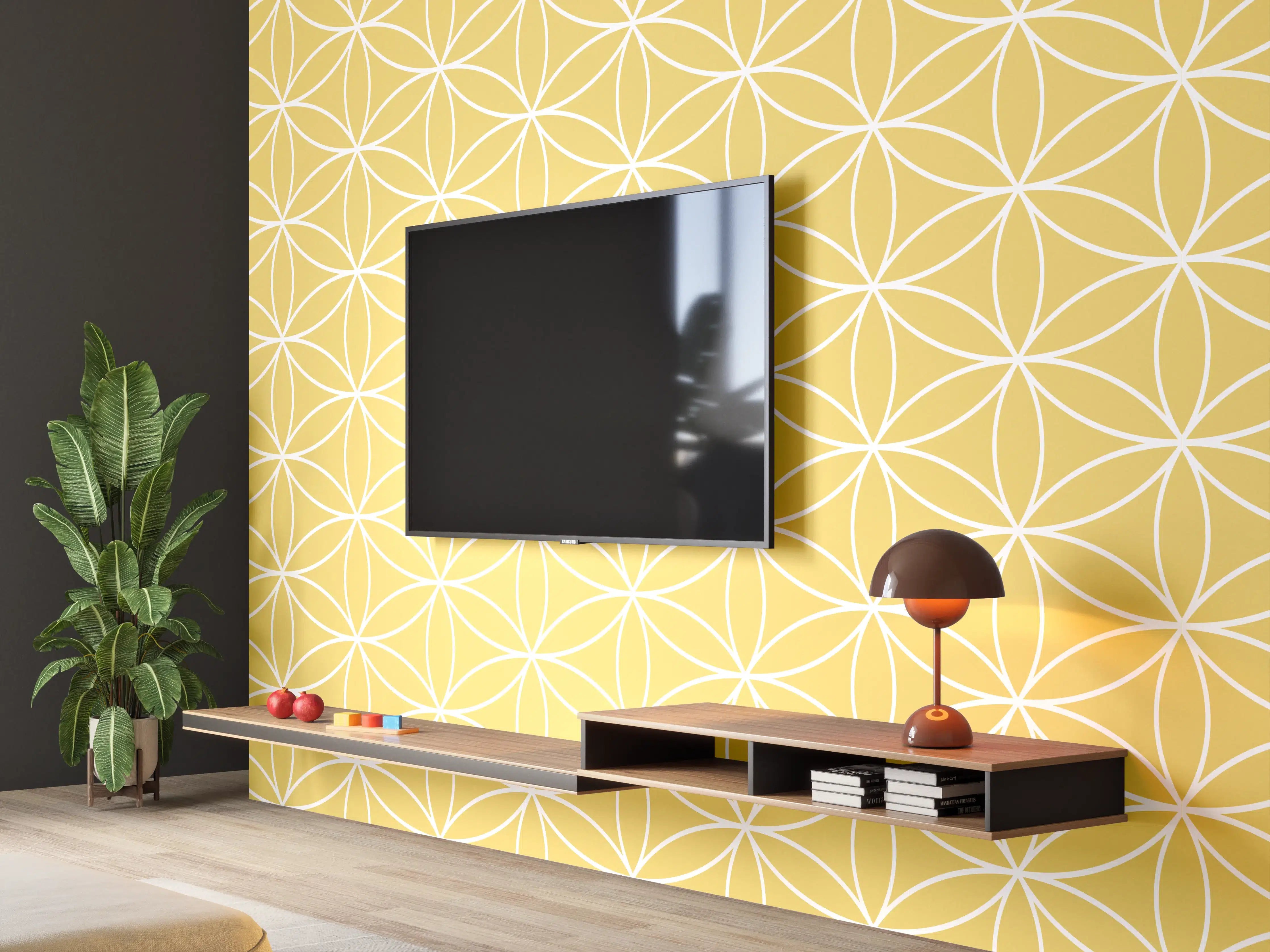 Wandverkleidung Wohnzimmer - Hellblaues Muster mit geometrischem Design