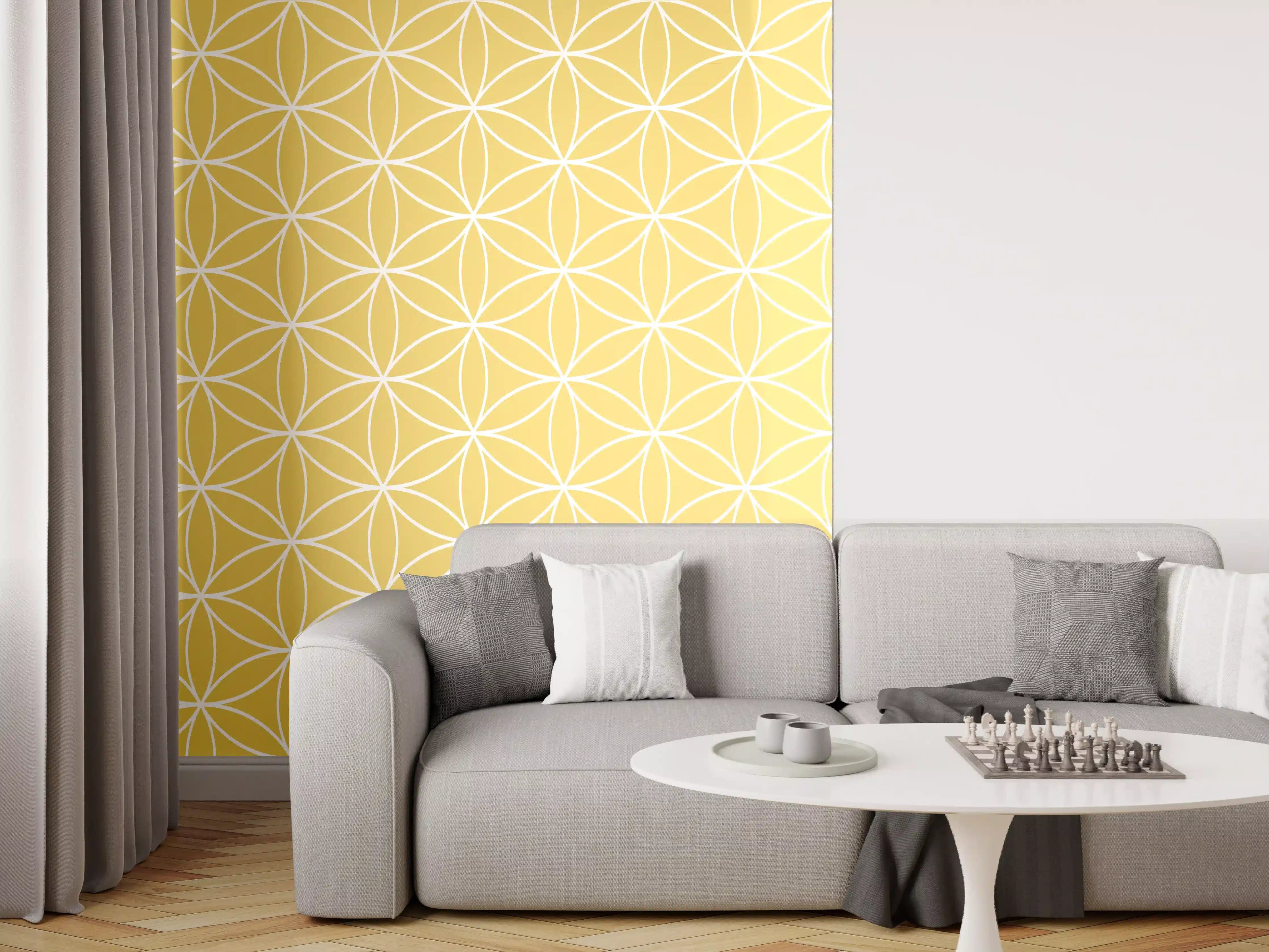 Wandverkleidung Wohnzimmer - Hellblaues Muster mit geometrischem Design