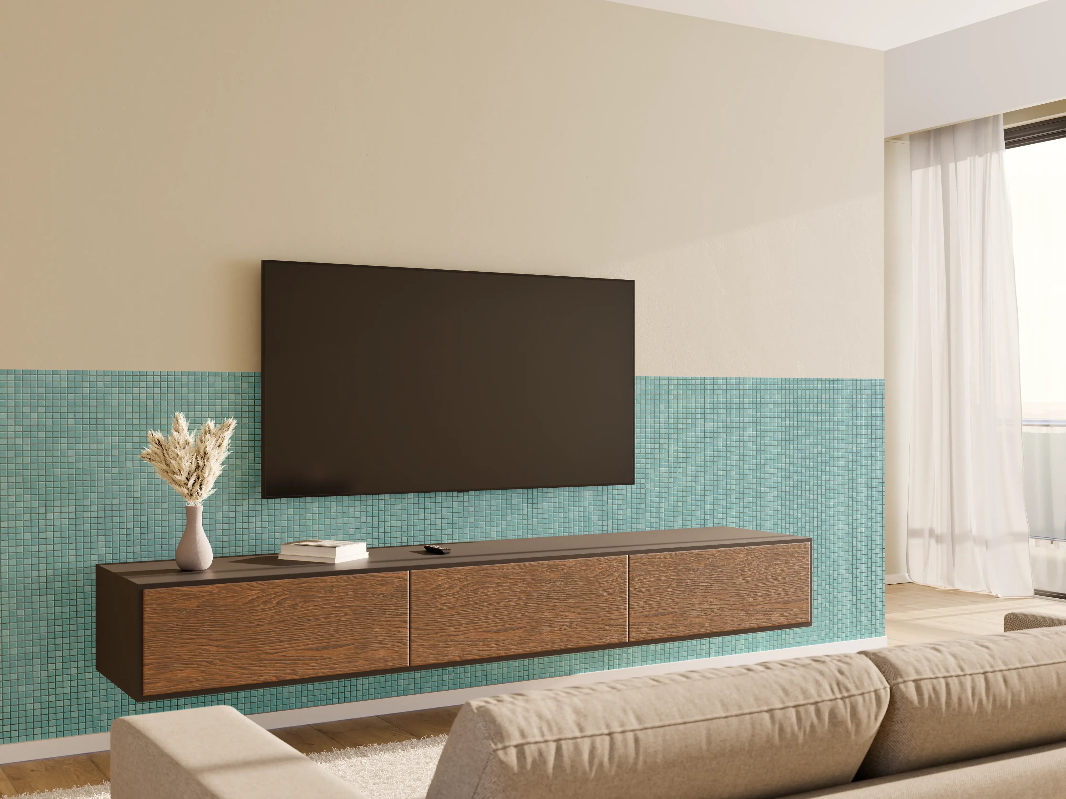 Wandverkleidung Wohnzimmer - Helle Bildmuster in sanften Tönen