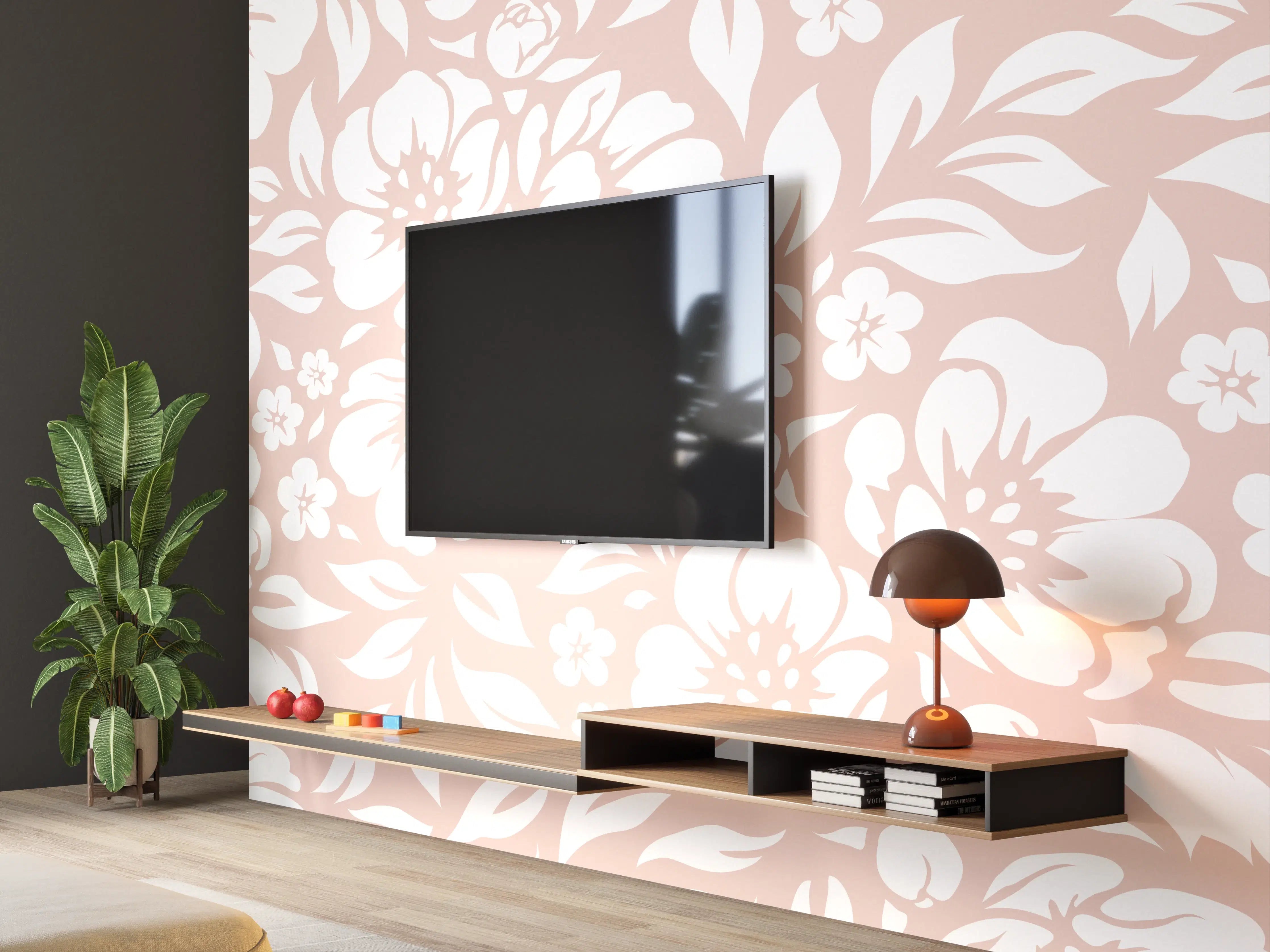 Wandverkleidung Wohnzimmer - Helle Blütenmuster mit floralen Elementen