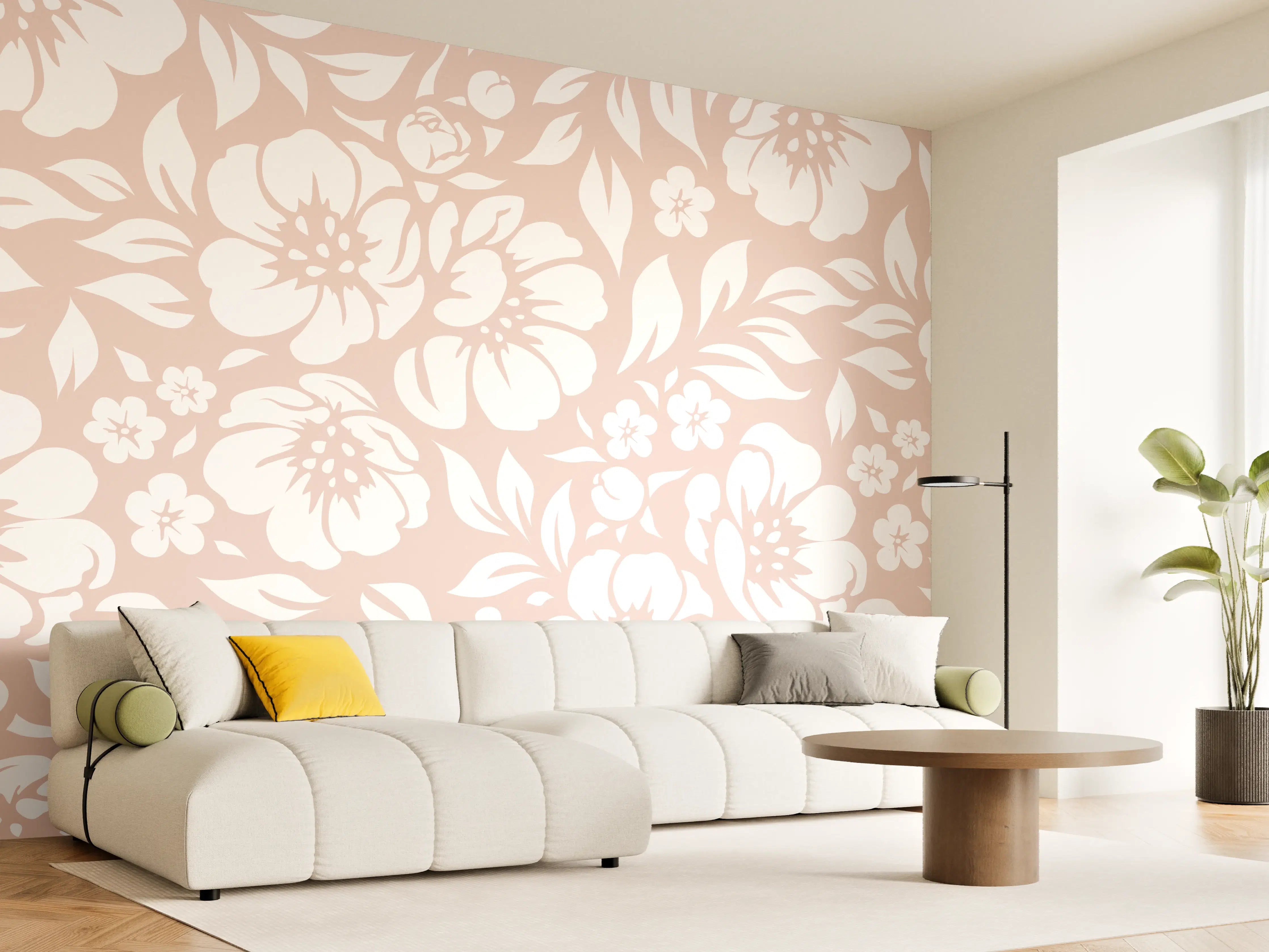 Wandverkleidung Wohnzimmer - Helle Blütenmuster mit floralen Elementen