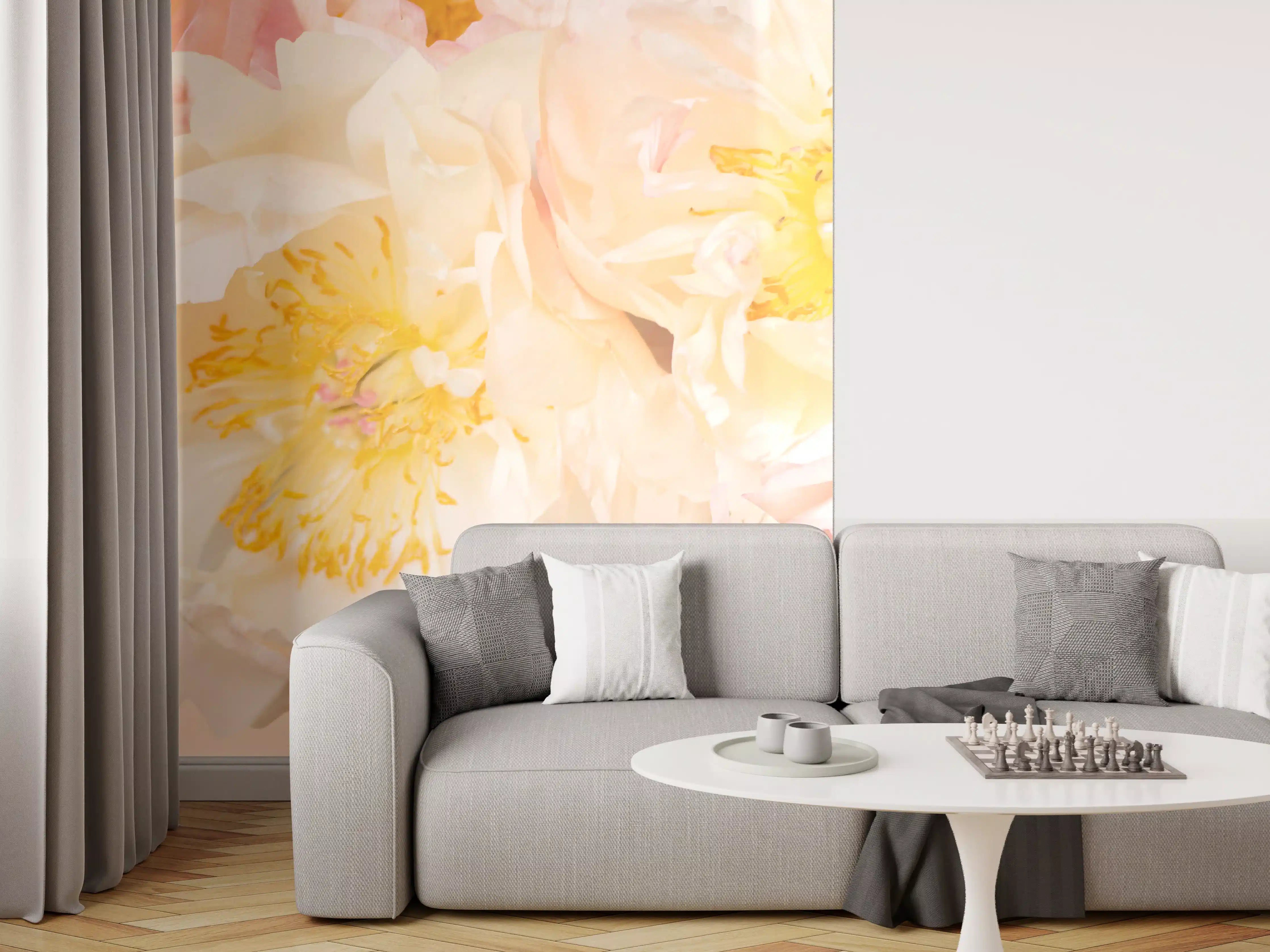 Wandverkleidung Wohnzimmer - Helle Blumenpracht in sanften Pastelltönen