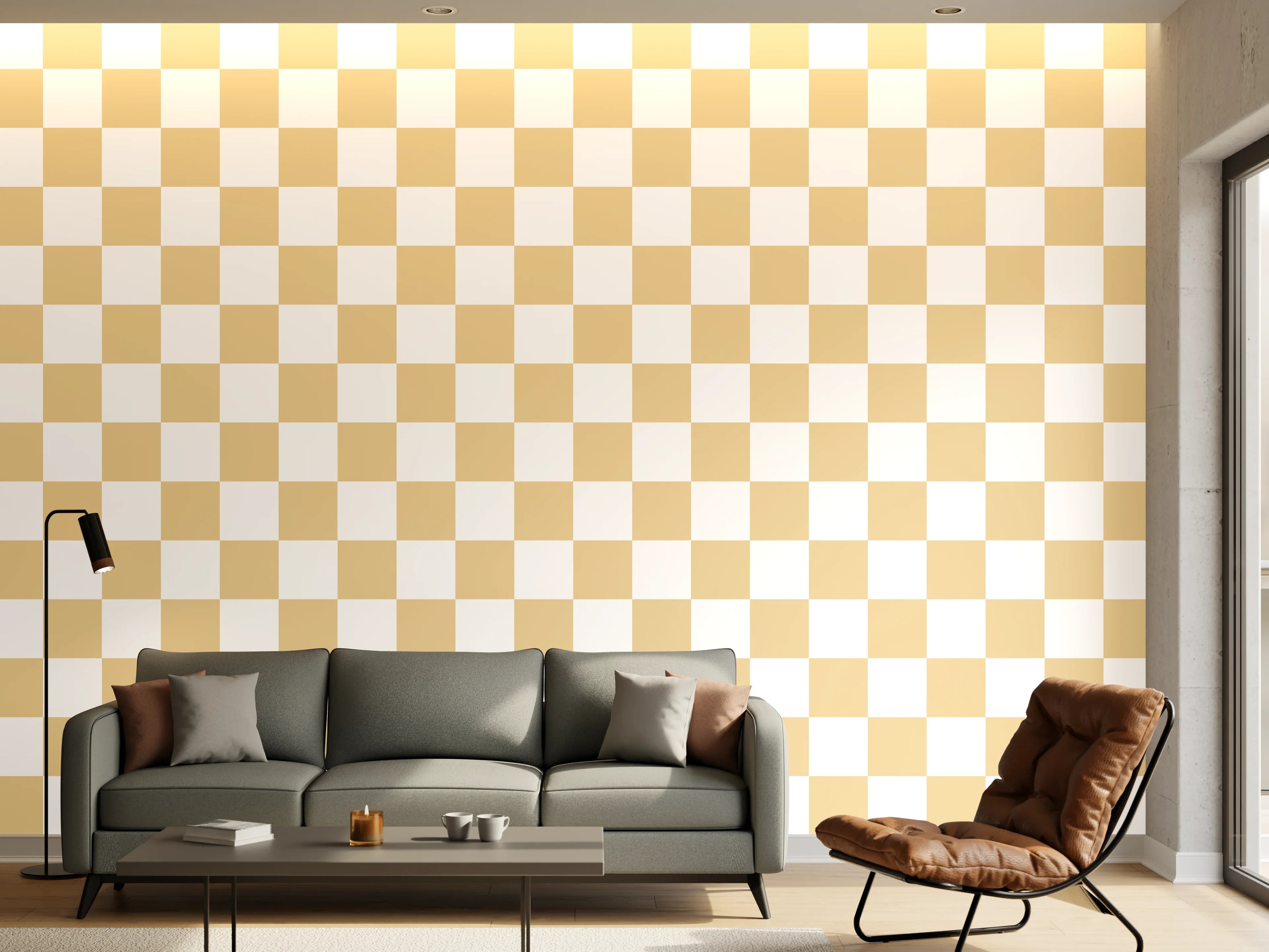 Wandverkleidung Wohnzimmer - Helle Checkered Muster Wandgestaltung