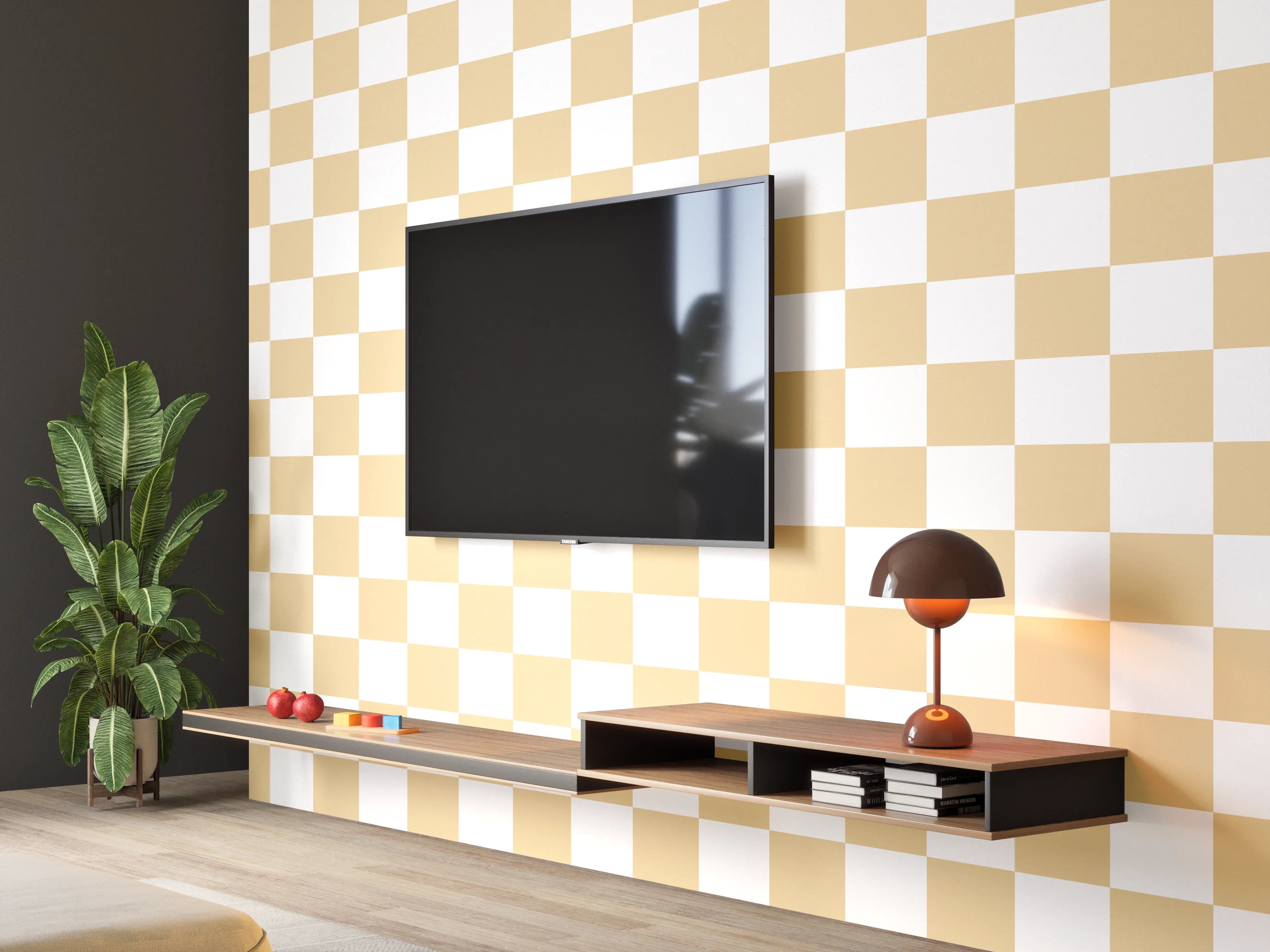 Wandverkleidung Wohnzimmer - Helle Checkered Muster Wandgestaltung