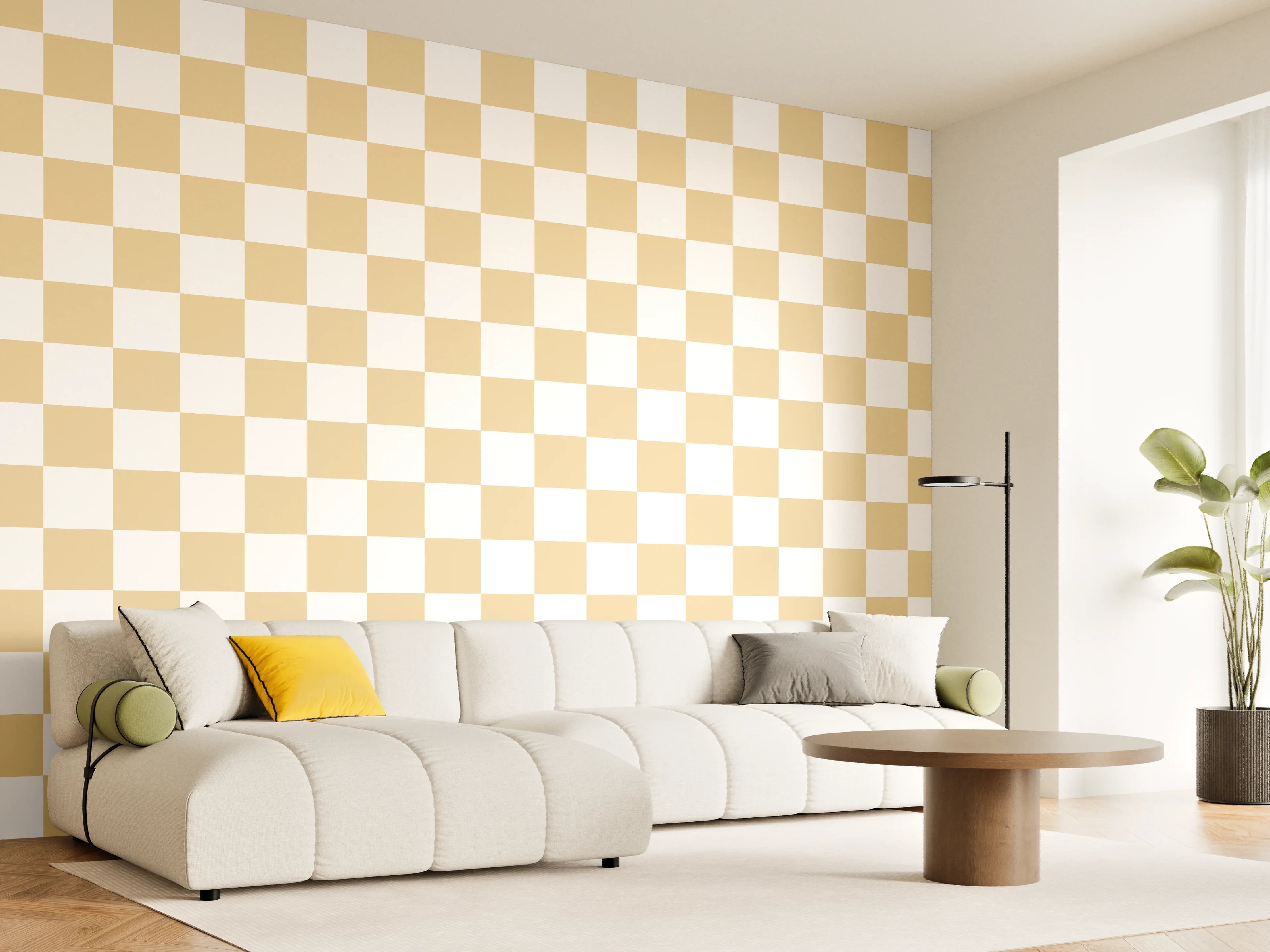 Wandverkleidung Wohnzimmer - Helle Checkered Muster Wandgestaltung