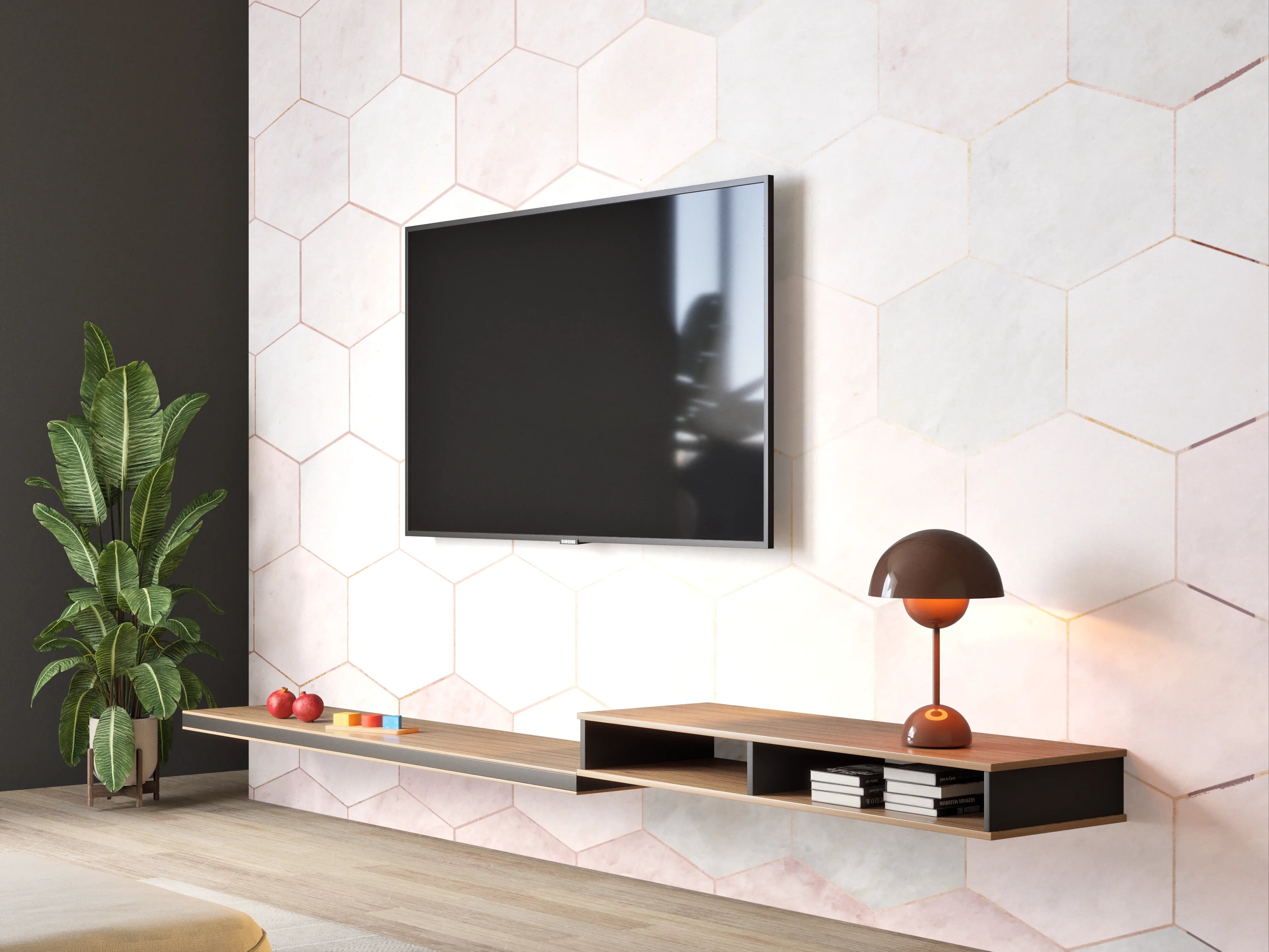 Wandverkleidung Wohnzimmer - Helle Hexagon-Fliesen mit pastellfarbenem Muster