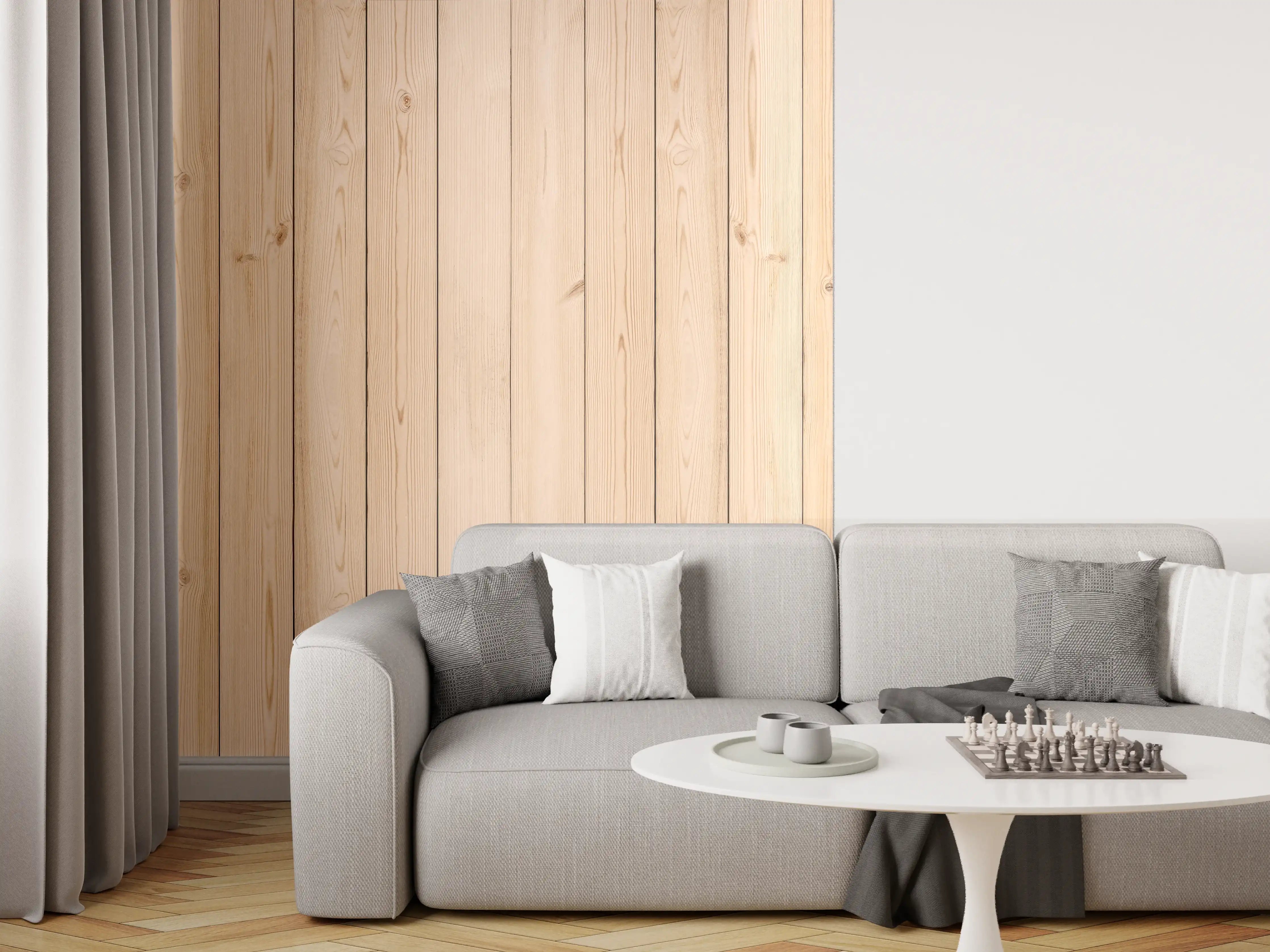 Wandverkleidung Wohnzimmer - Helle Holzplanken 