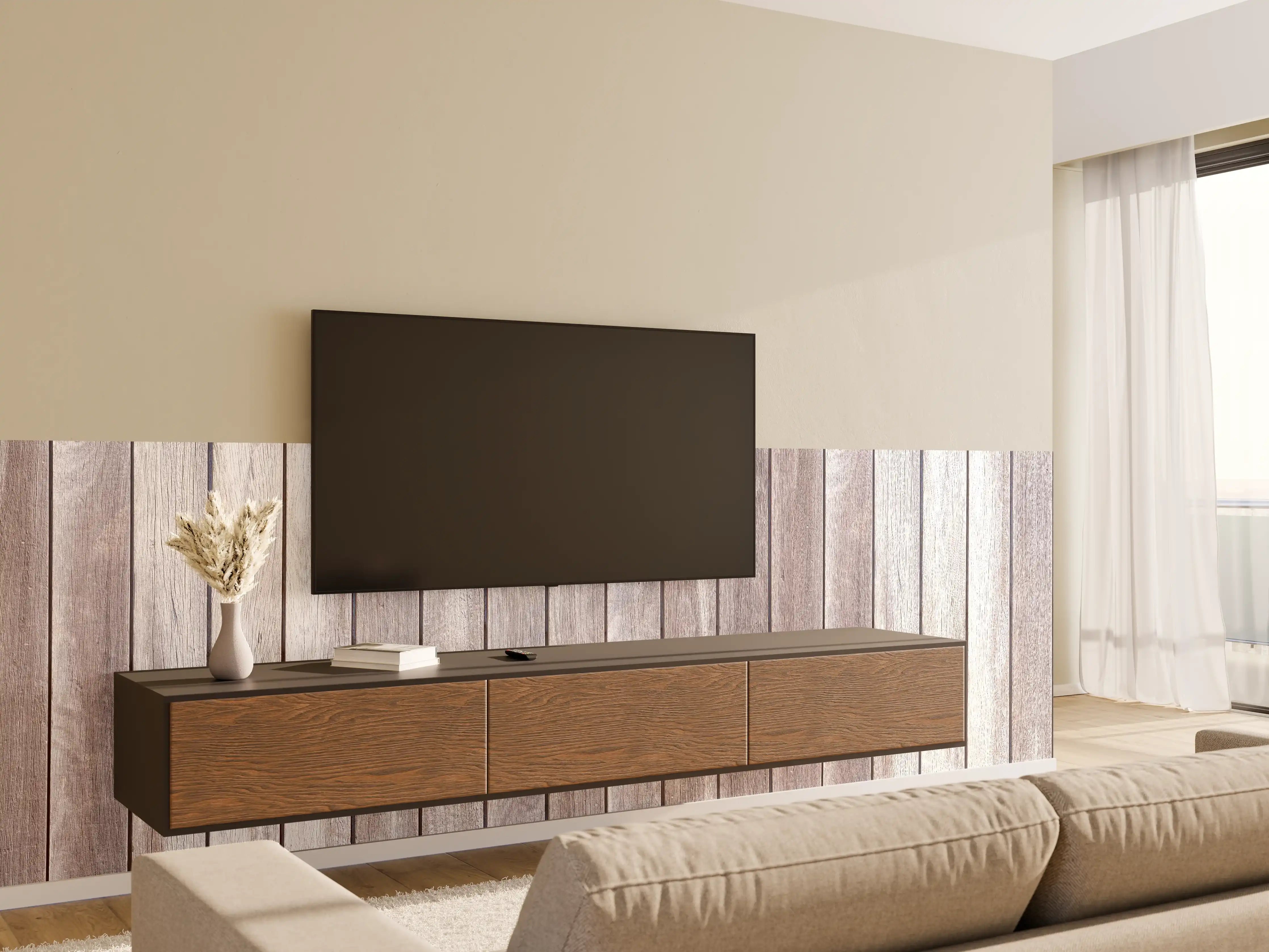 Wandverkleidung Wohnzimmer - Helle Holzvertäfelung für Wandgestaltung