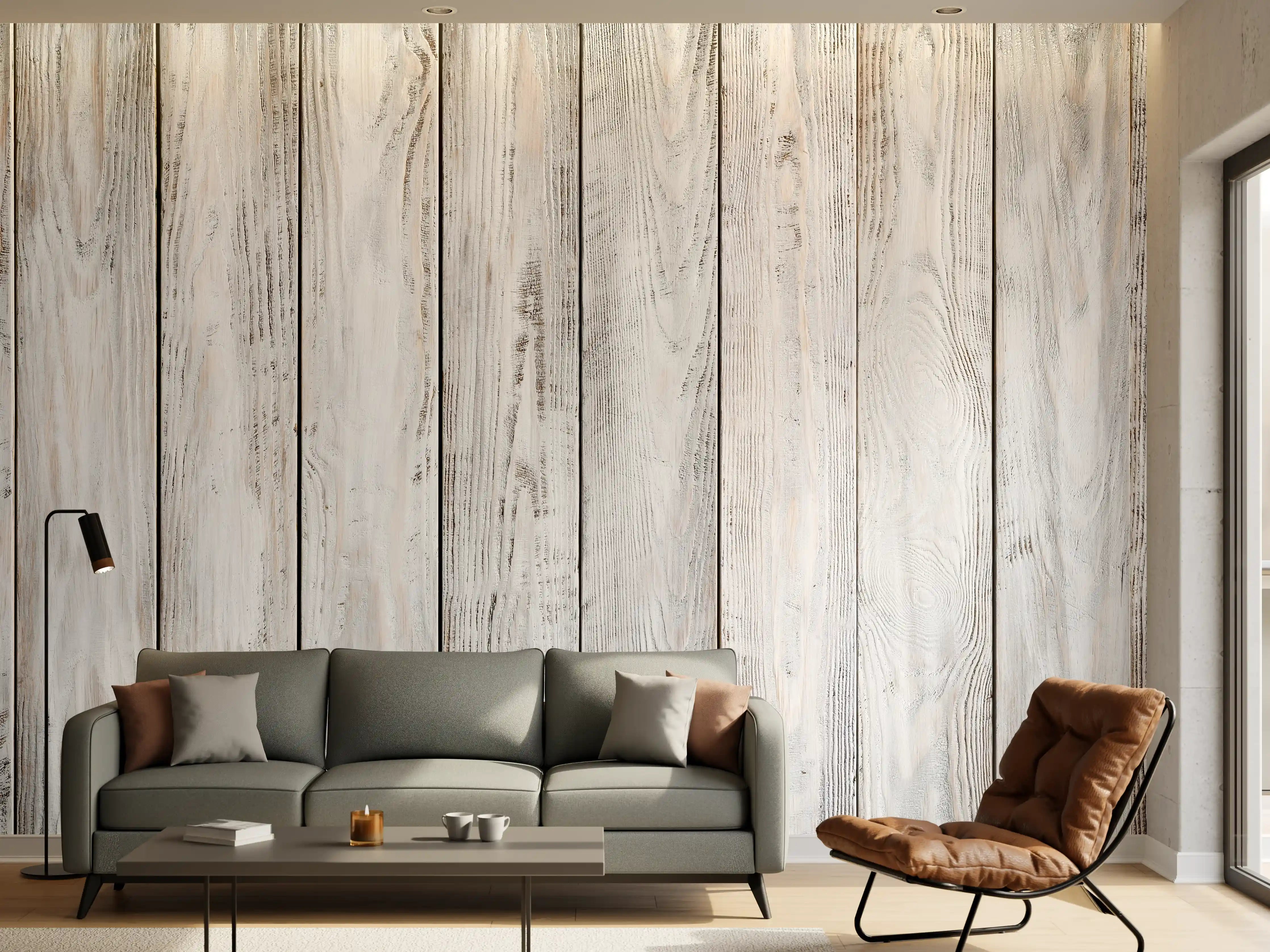 Wandverkleidung Wohnzimmer - Helle Holzwand im Vintage-Design