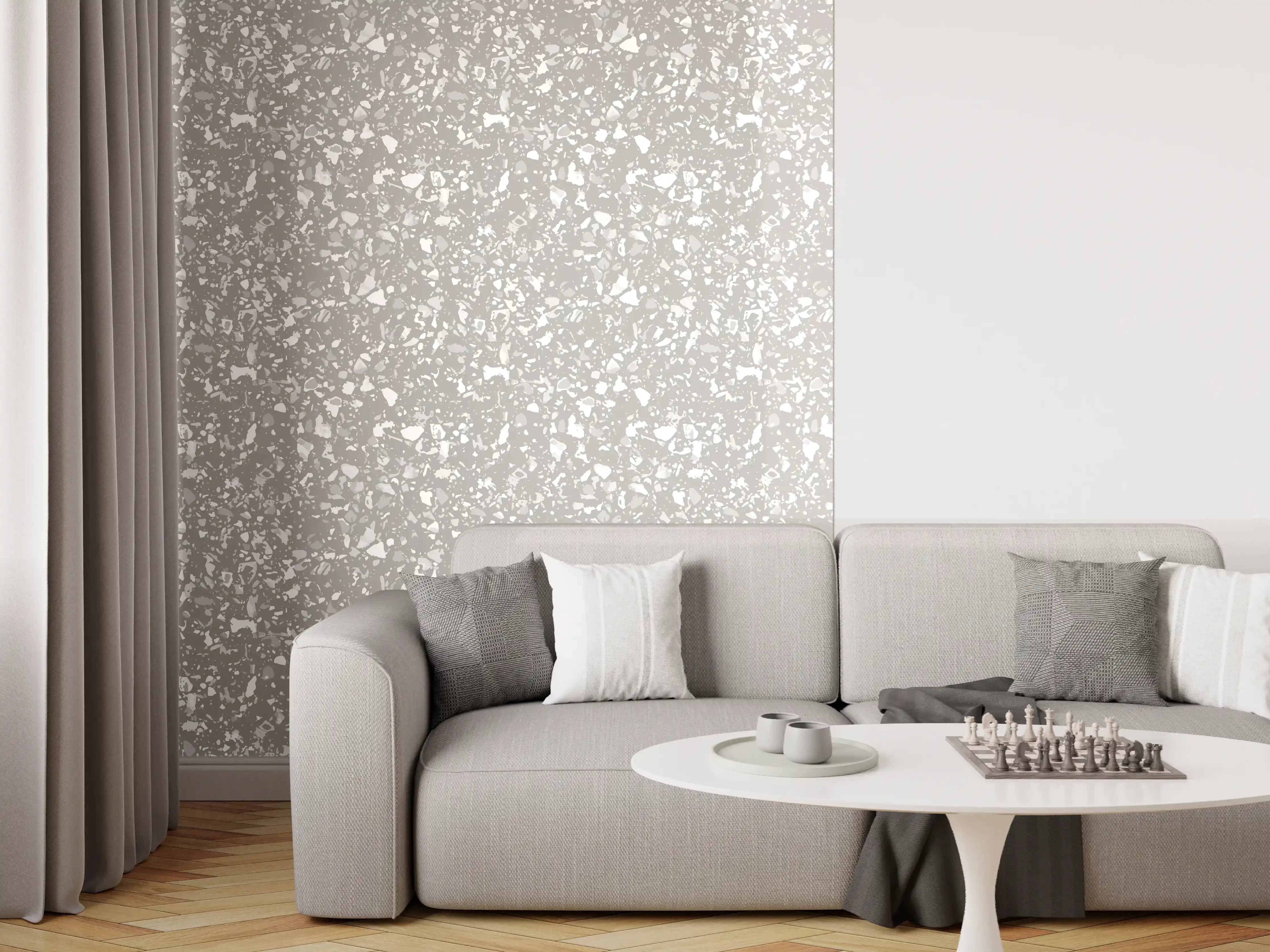 Wandverkleidung Wohnzimmer - Helle Steinklötze in Grau