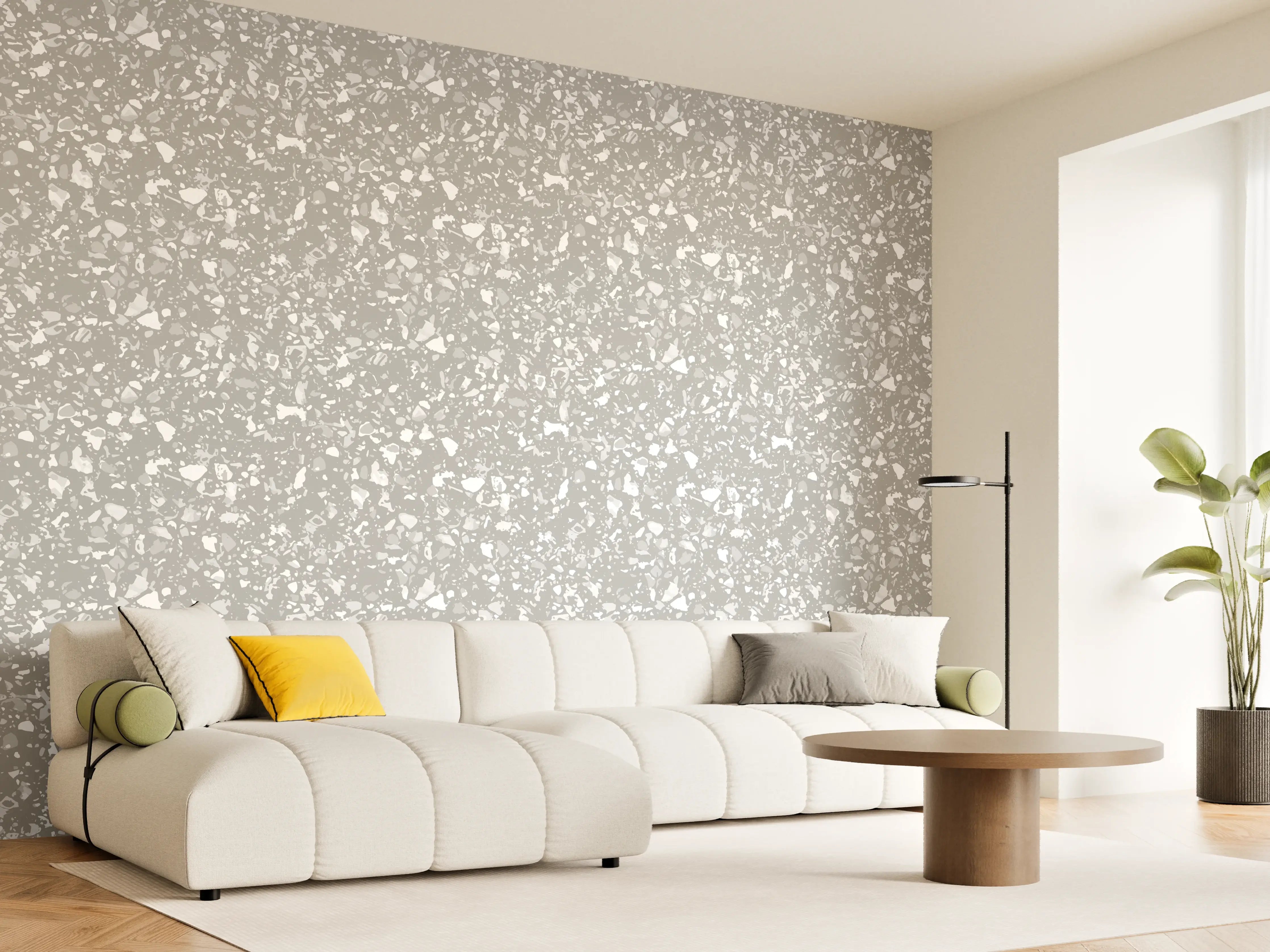 Wandverkleidung Wohnzimmer - Helle Steinklötze in Grau