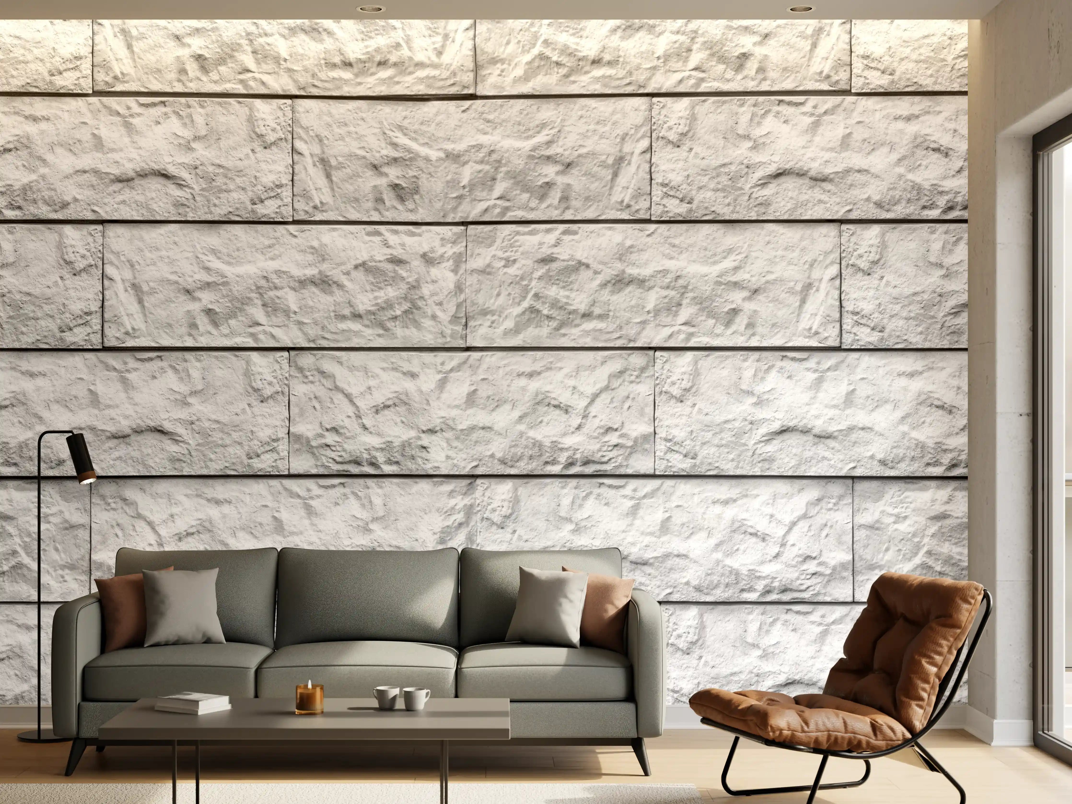 Wandverkleidung Wohnzimmer - Helle Steinwand Fliesen