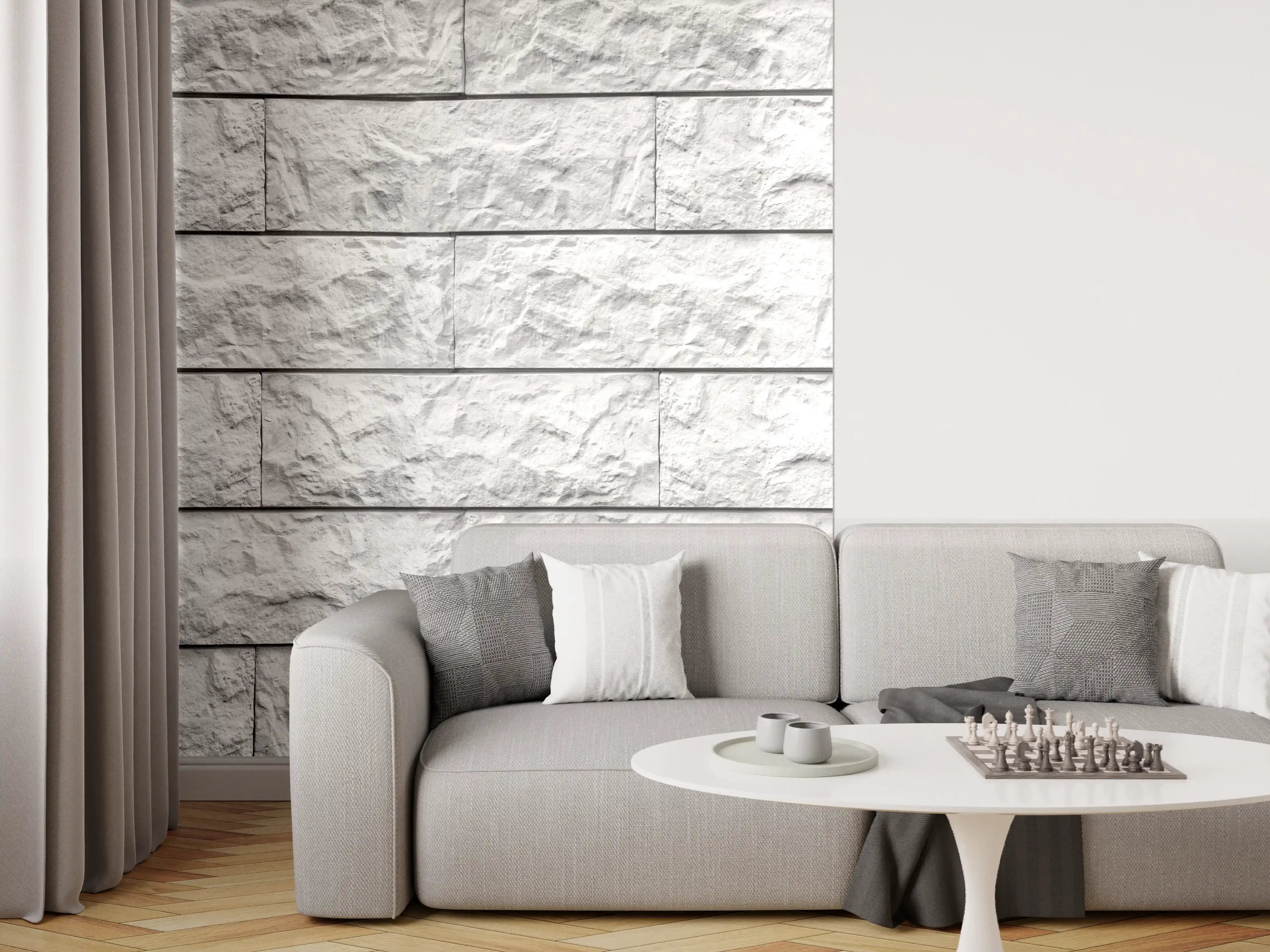 Wandverkleidung Wohnzimmer - Helle Steinwand Fliesen