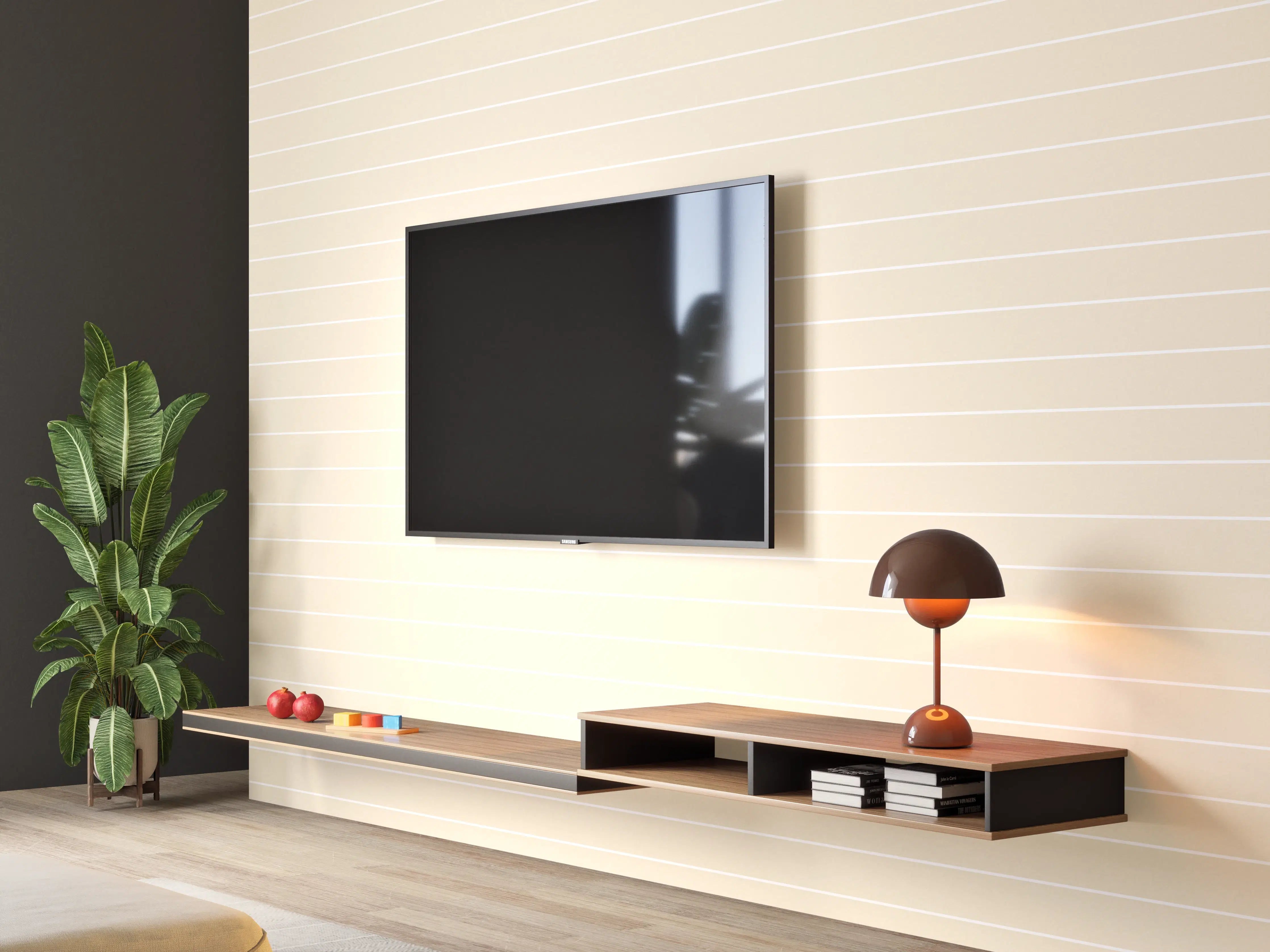 Wandverkleidung Wohnzimmer - Helle Streifenwand im minimalistischen Stil