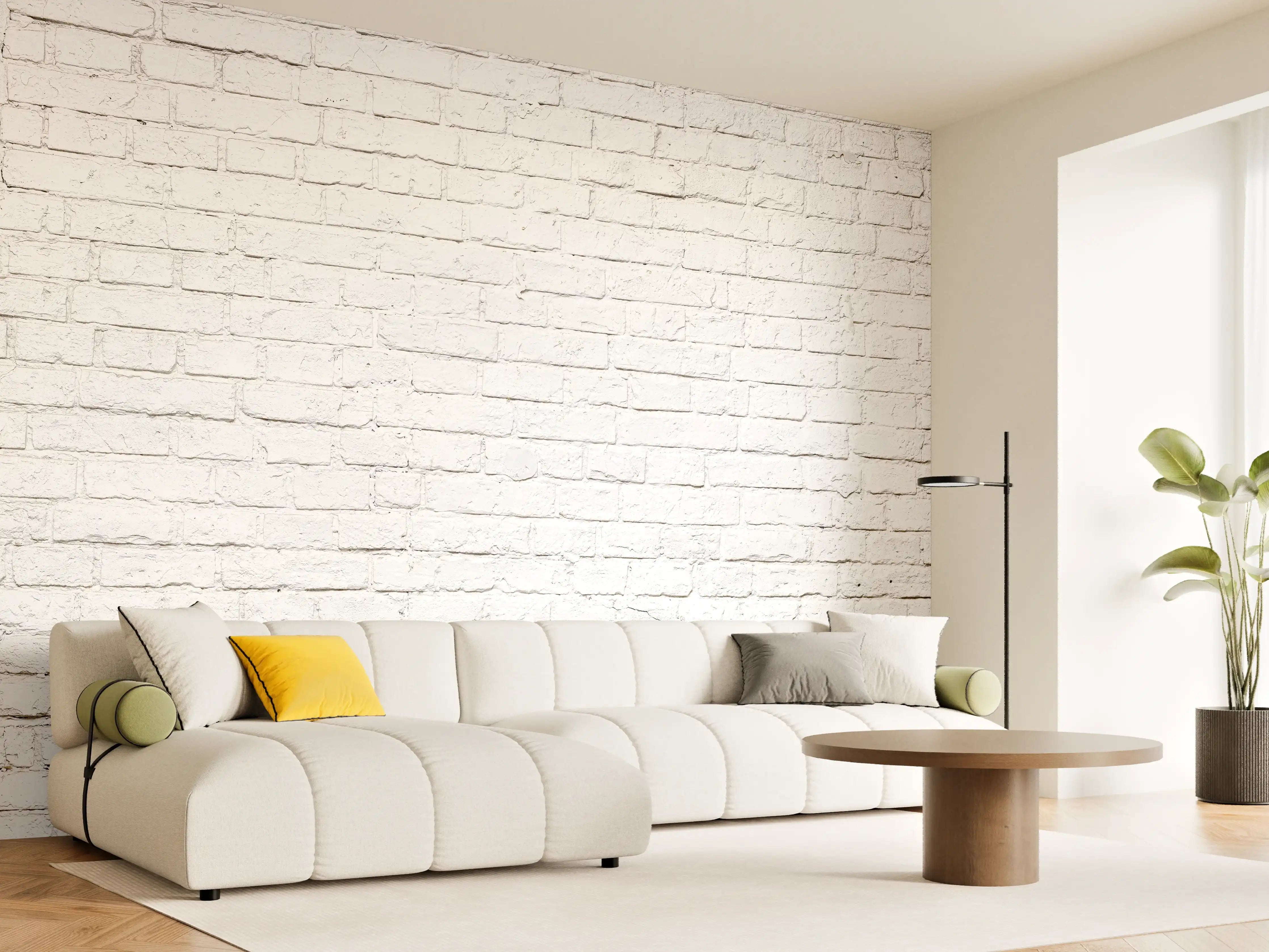 Wandverkleidung Wohnzimmer - Helle weiße Backsteinwand