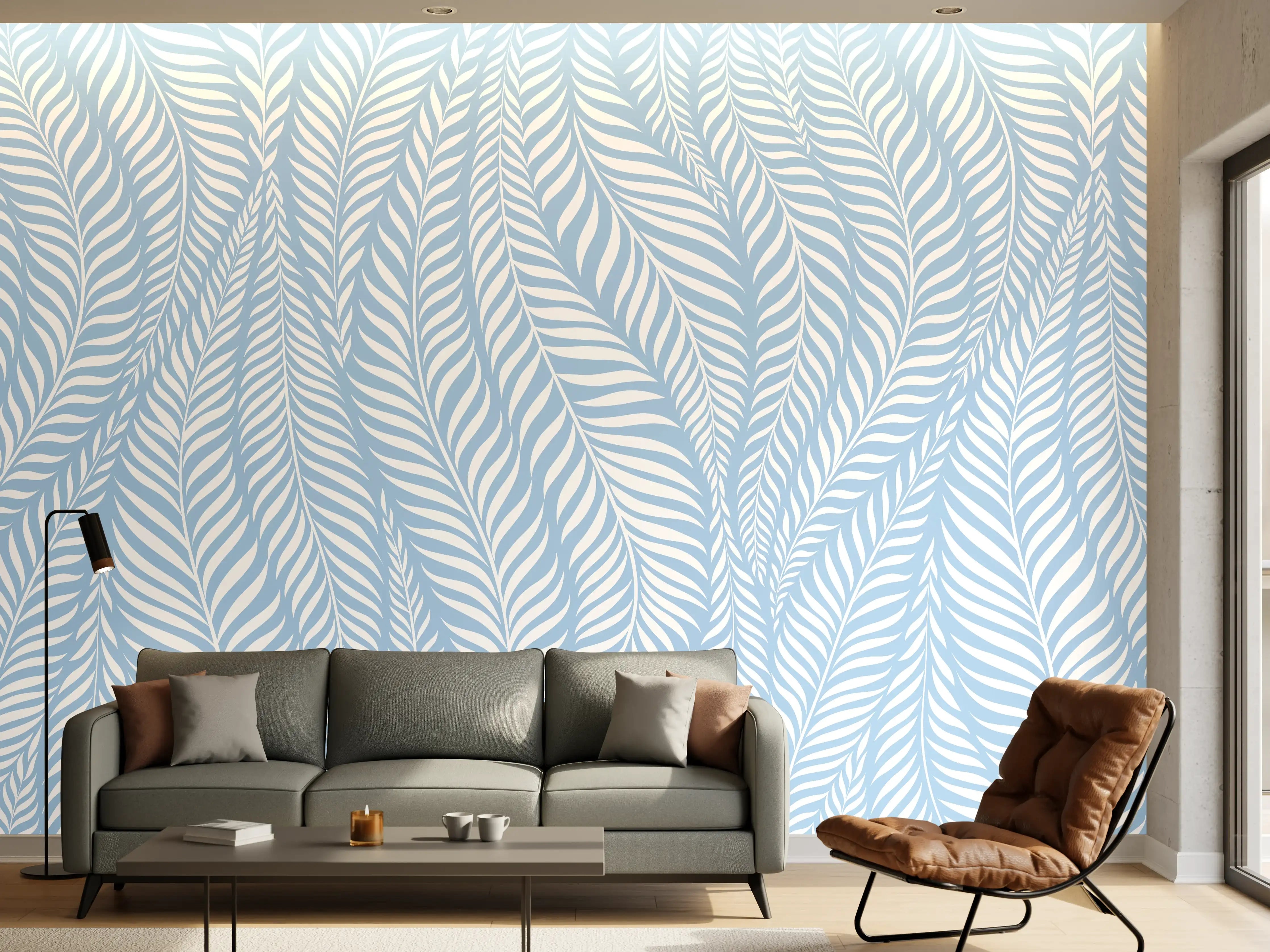 Wandverkleidung Wohnzimmer - Helle, elegante Blattmuster-Wandgestaltung