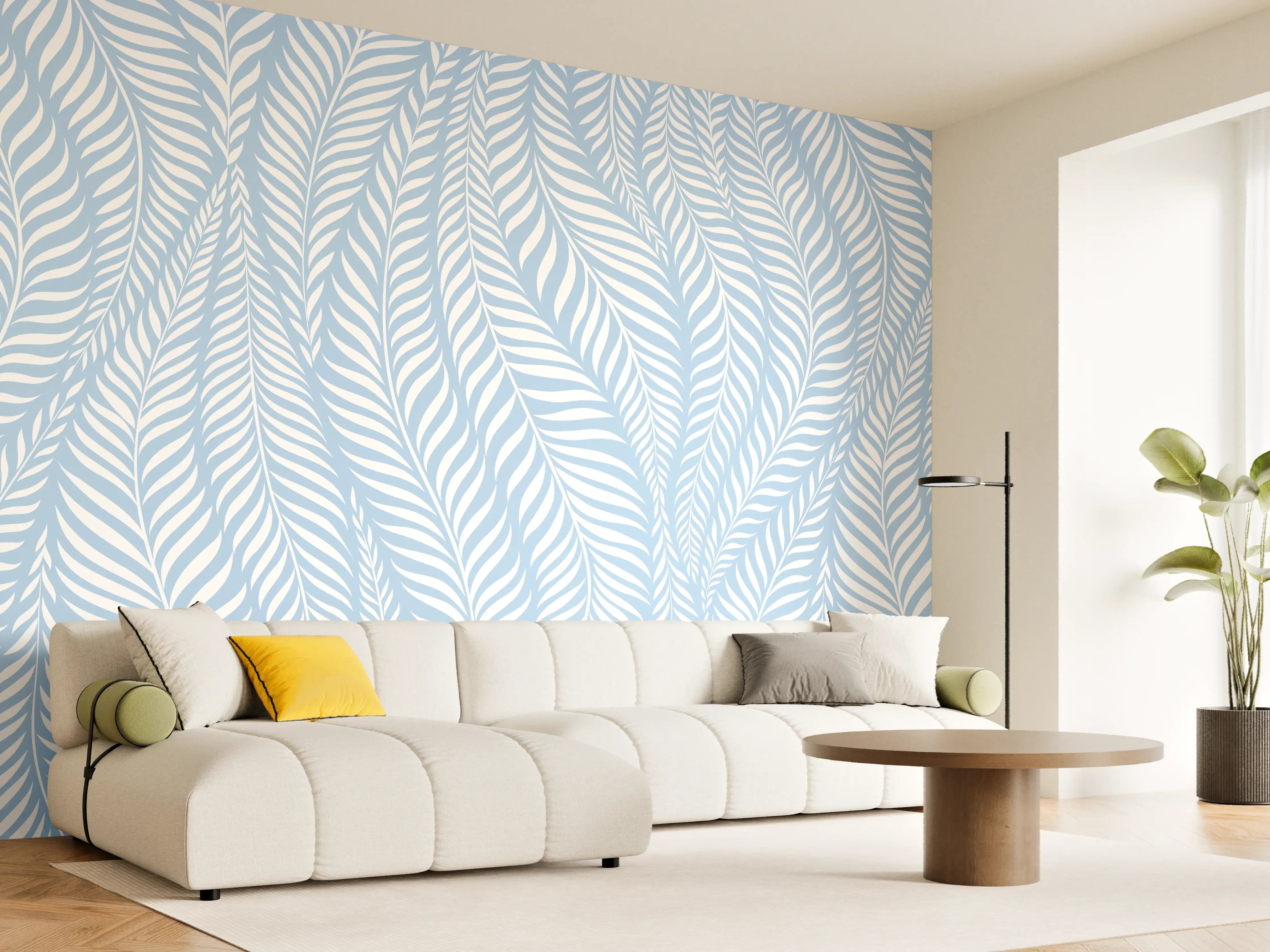 Wandverkleidung Wohnzimmer - Helle, elegante Blattmuster-Wandgestaltung