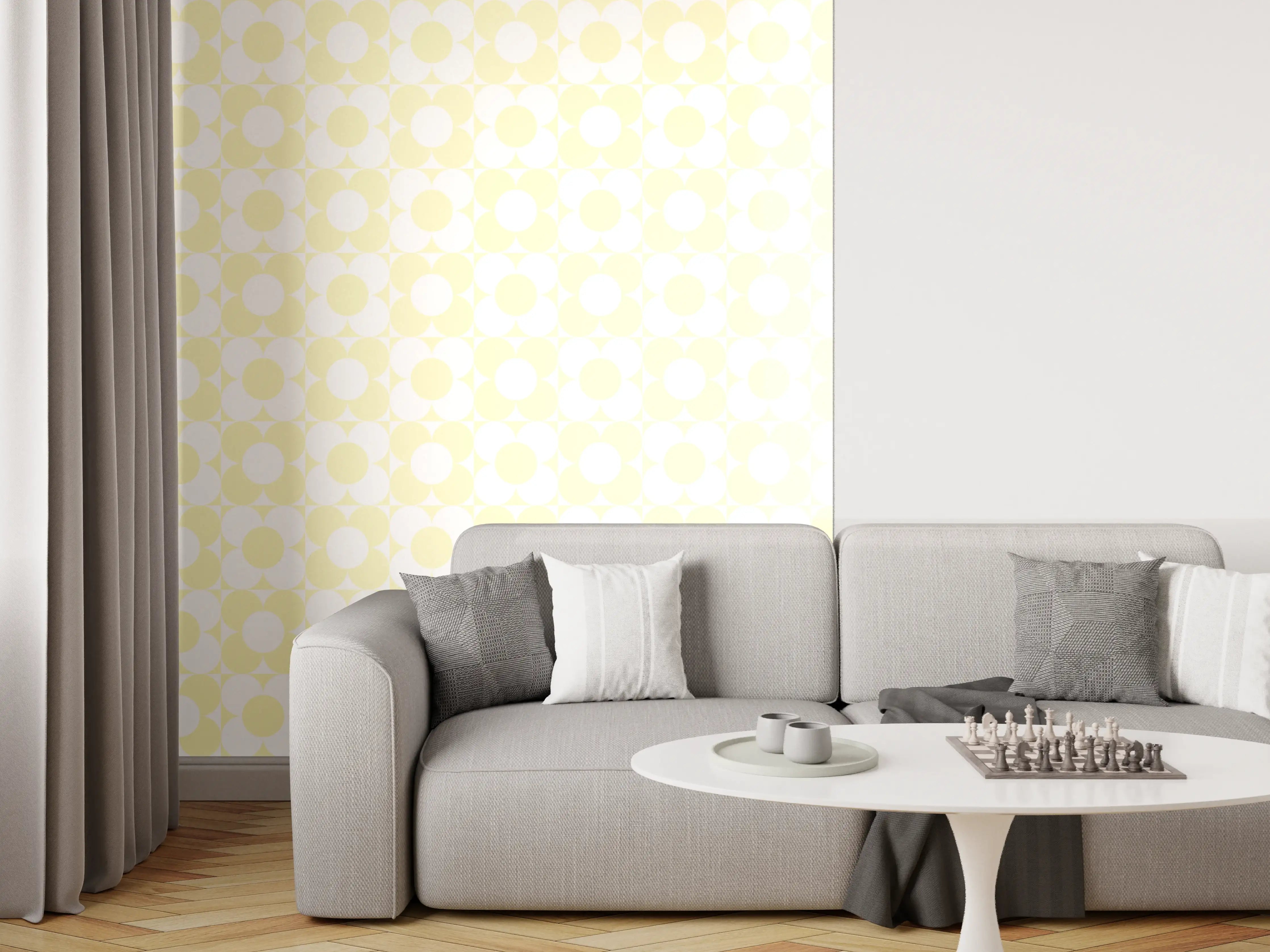 Wandverkleidung Wohnzimmer - Helle, elegante Design-Komposition