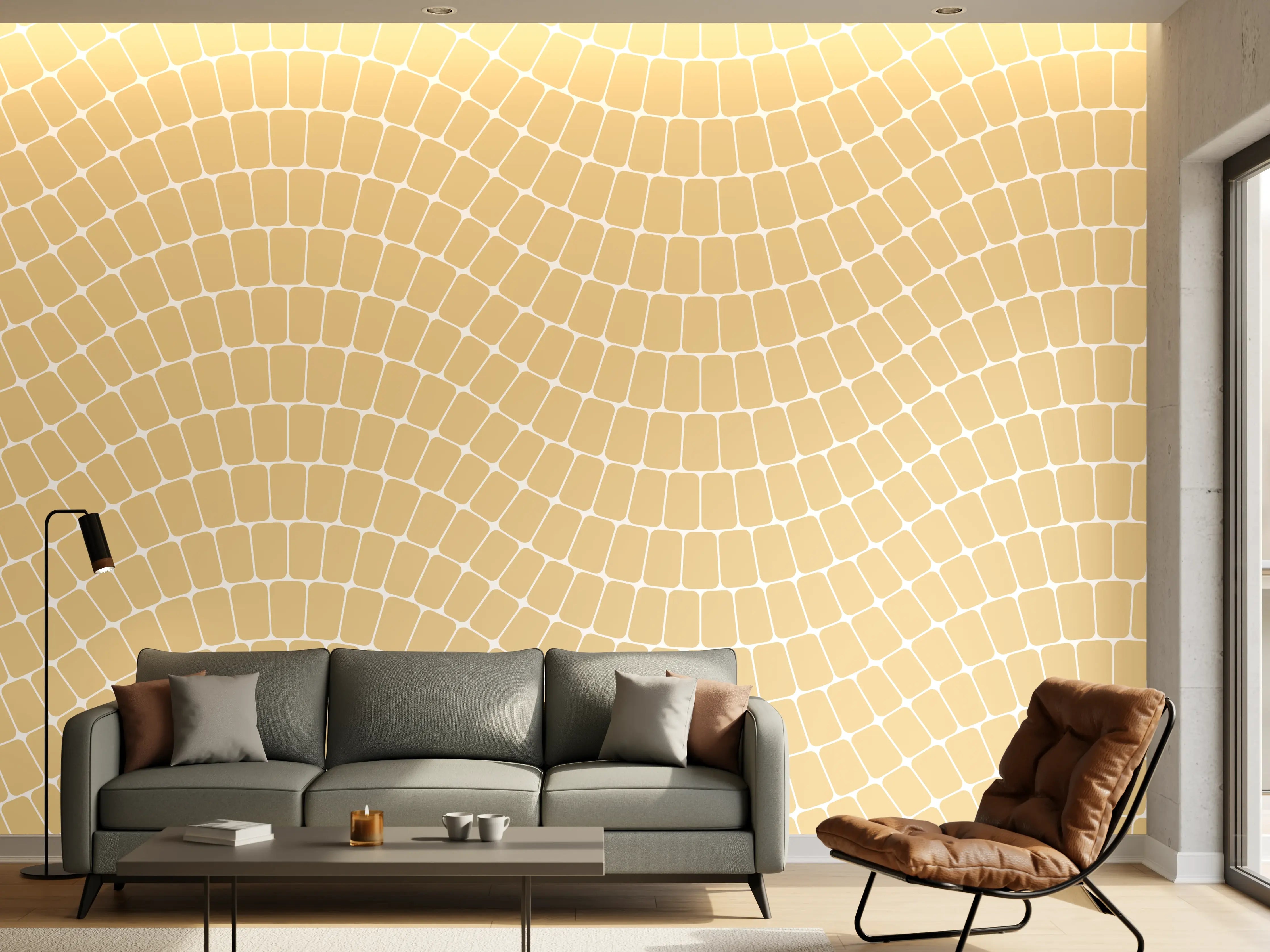 Wandverkleidung Wohnzimmer - Helle, geometrische Wandgestaltung
