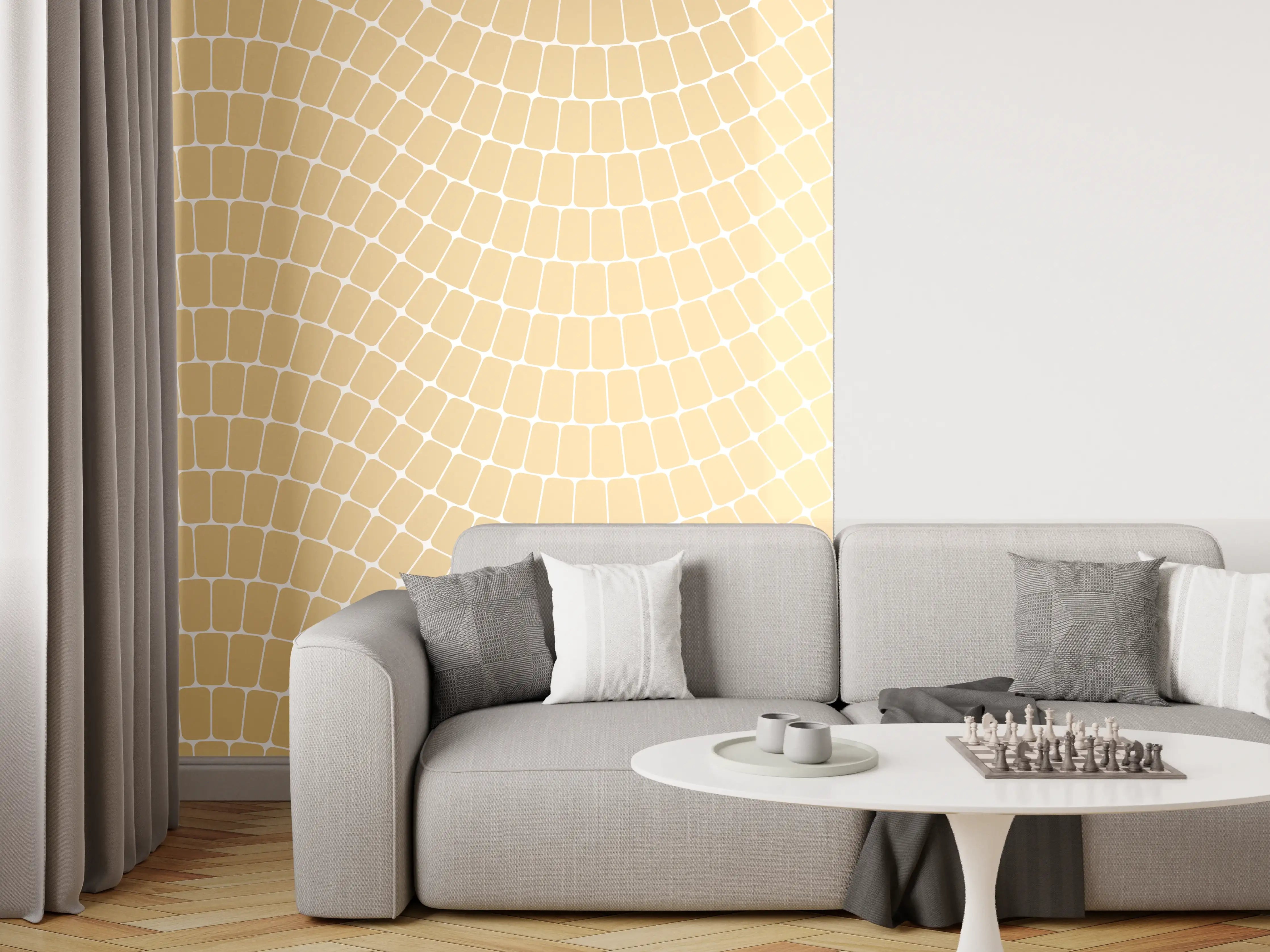 Wandverkleidung Wohnzimmer - Helle, geometrische Wandgestaltung