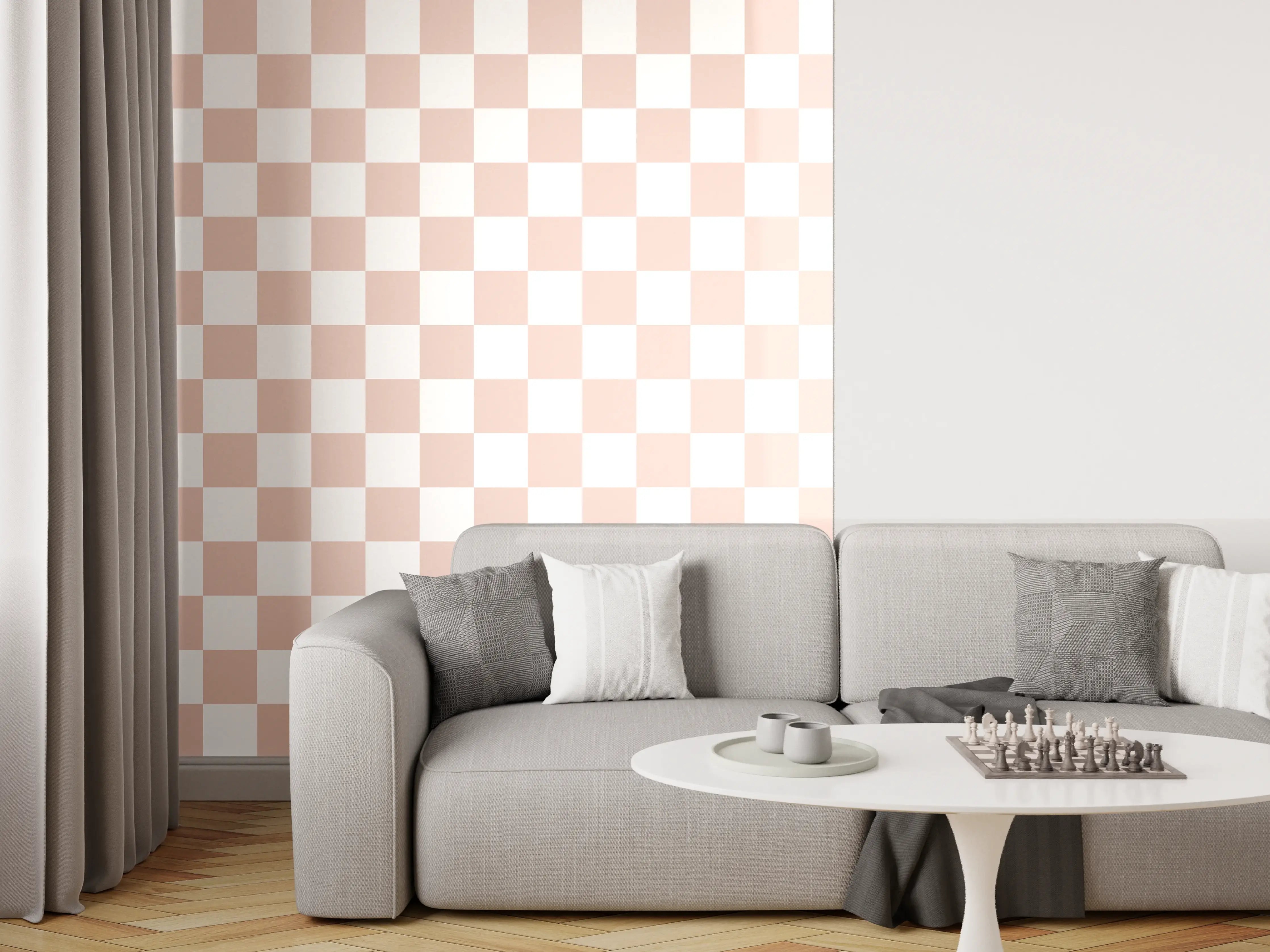 Wandverkleidung Wohnzimmer - Helle, neutrale Fliesen mit Muster