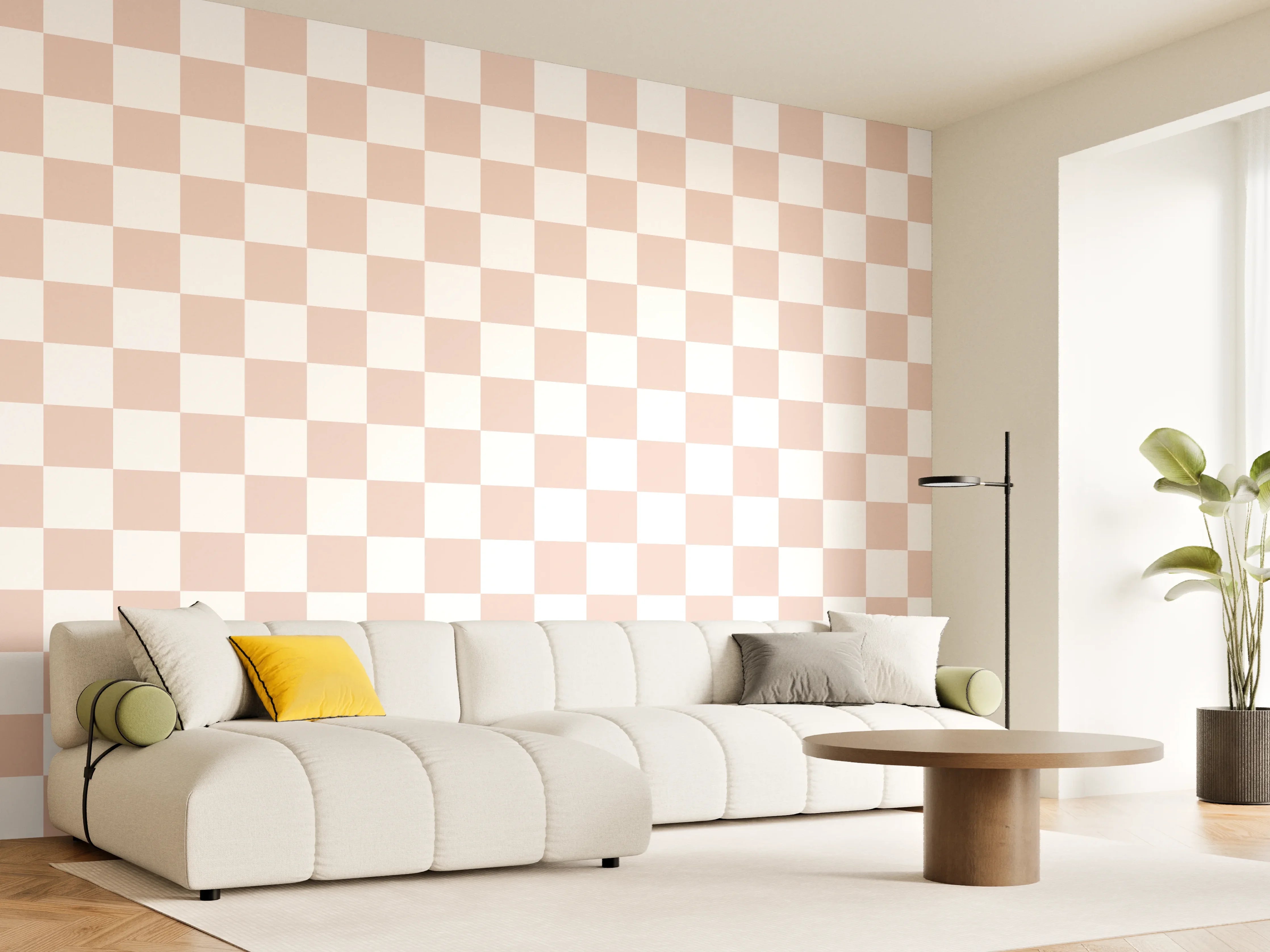 Wandverkleidung Wohnzimmer - Helle, neutrale Fliesen mit Muster