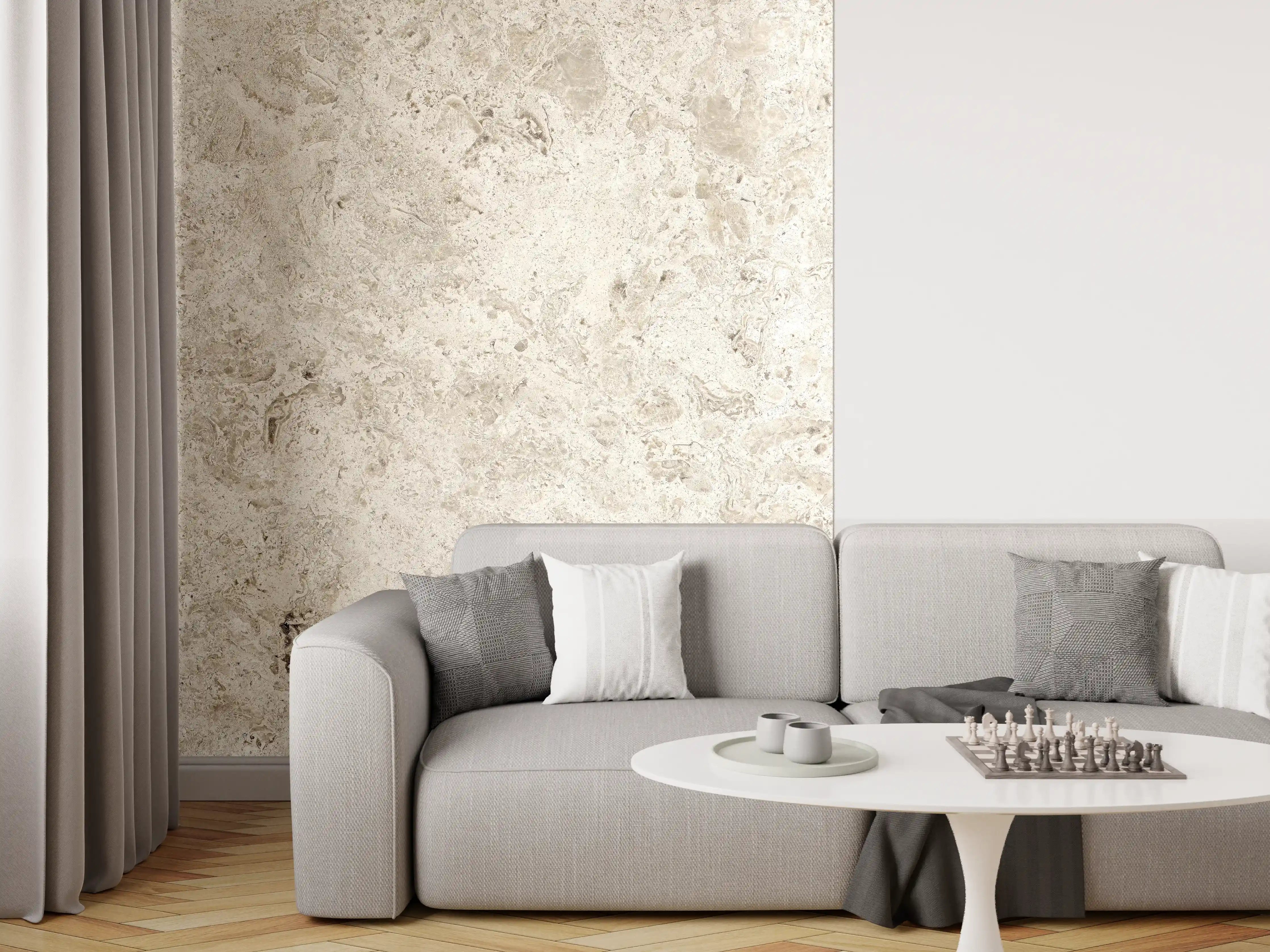 Wandverkleidung Wohnzimmer - Helle, texturierte Steinoberfläche