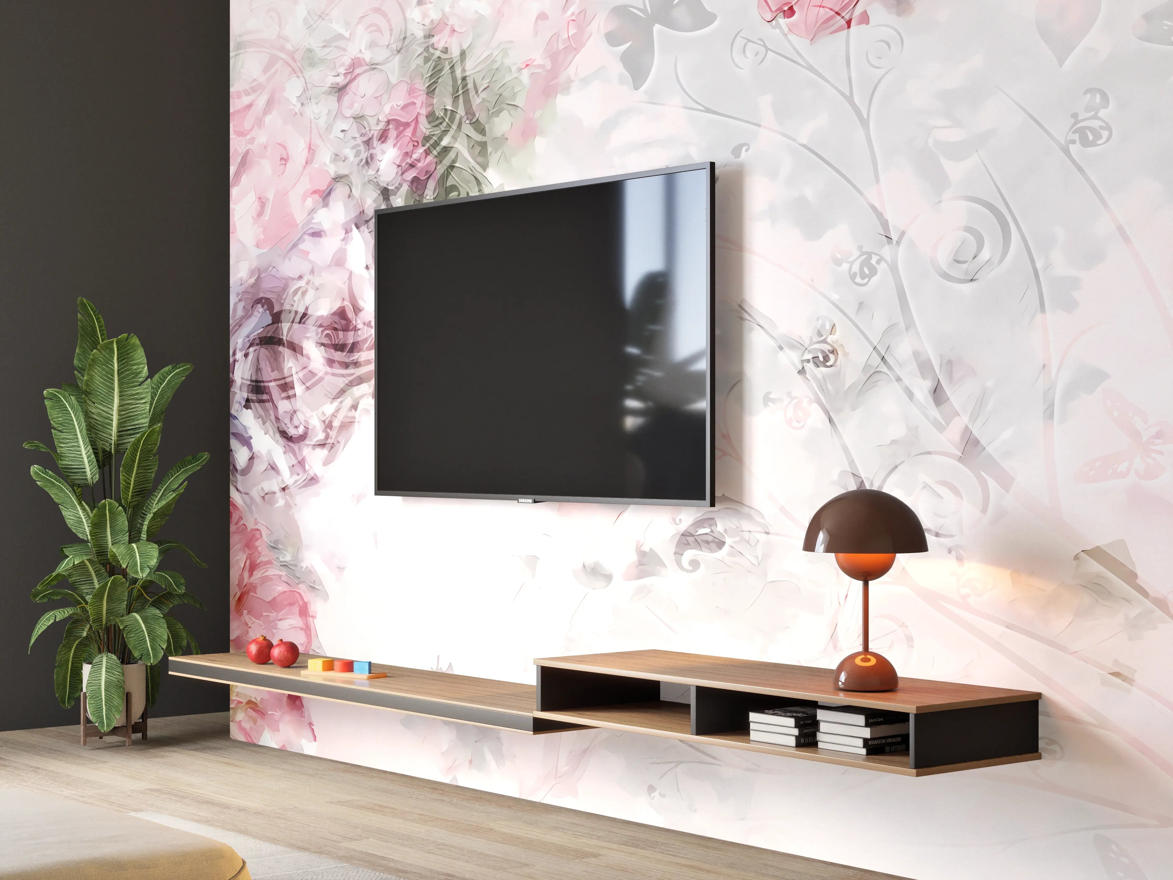 Wandverkleidung Wohnzimmer - Heller Blumengarten in Pastellfarben