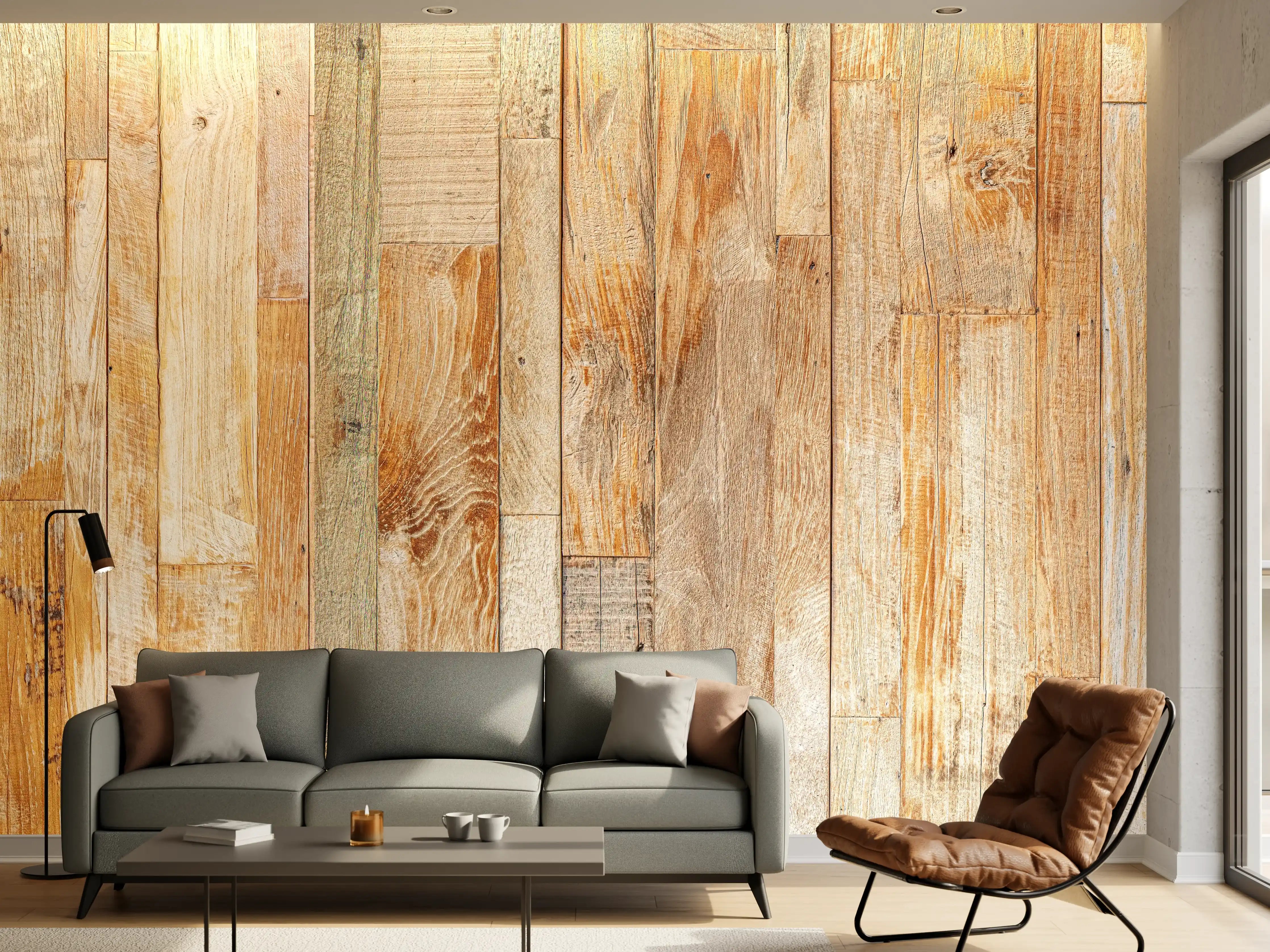Wandverkleidung Wohnzimmer - Heller Holzhintergrund