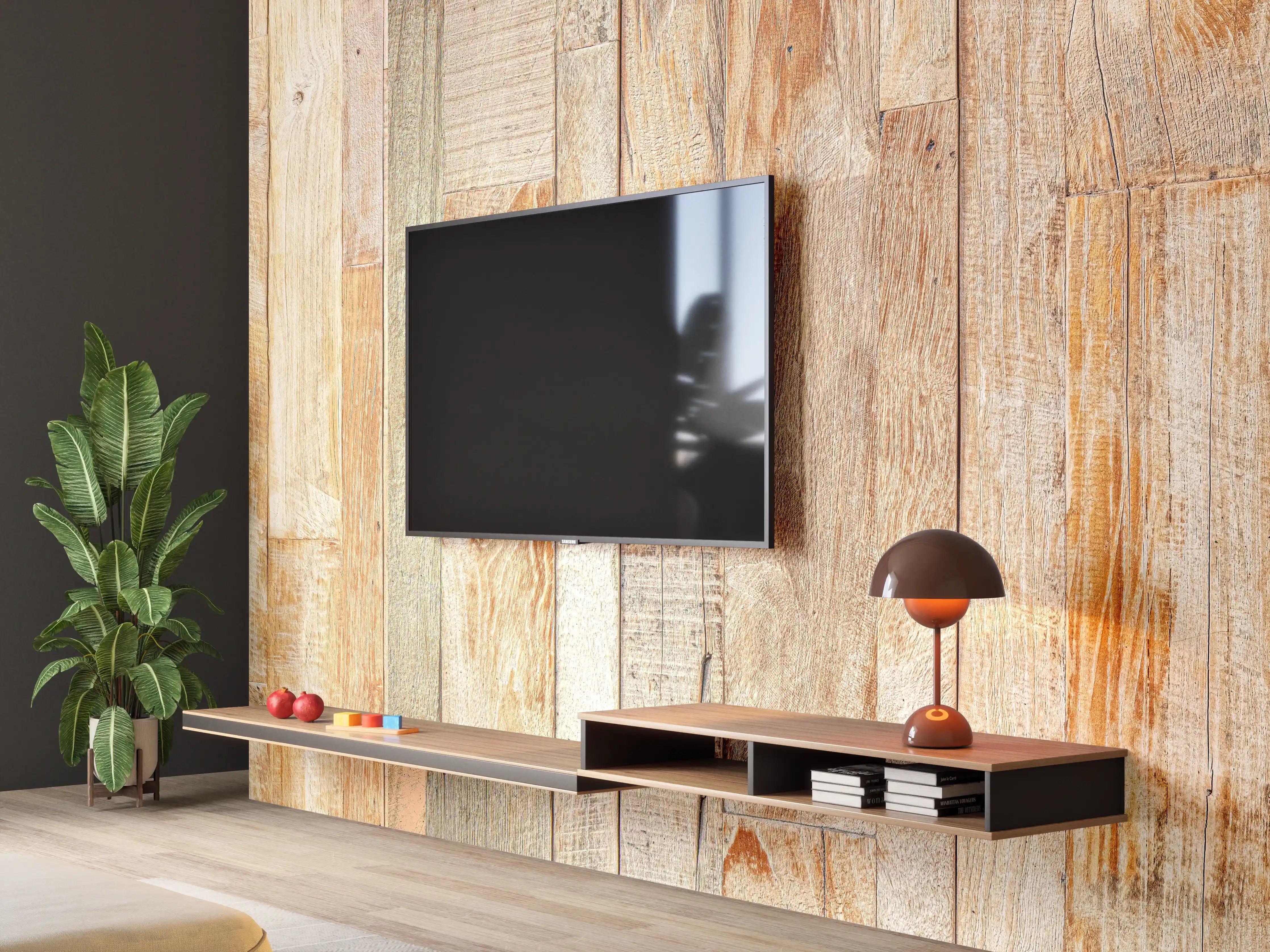 Wandverkleidung Wohnzimmer - Heller Holzhintergrund