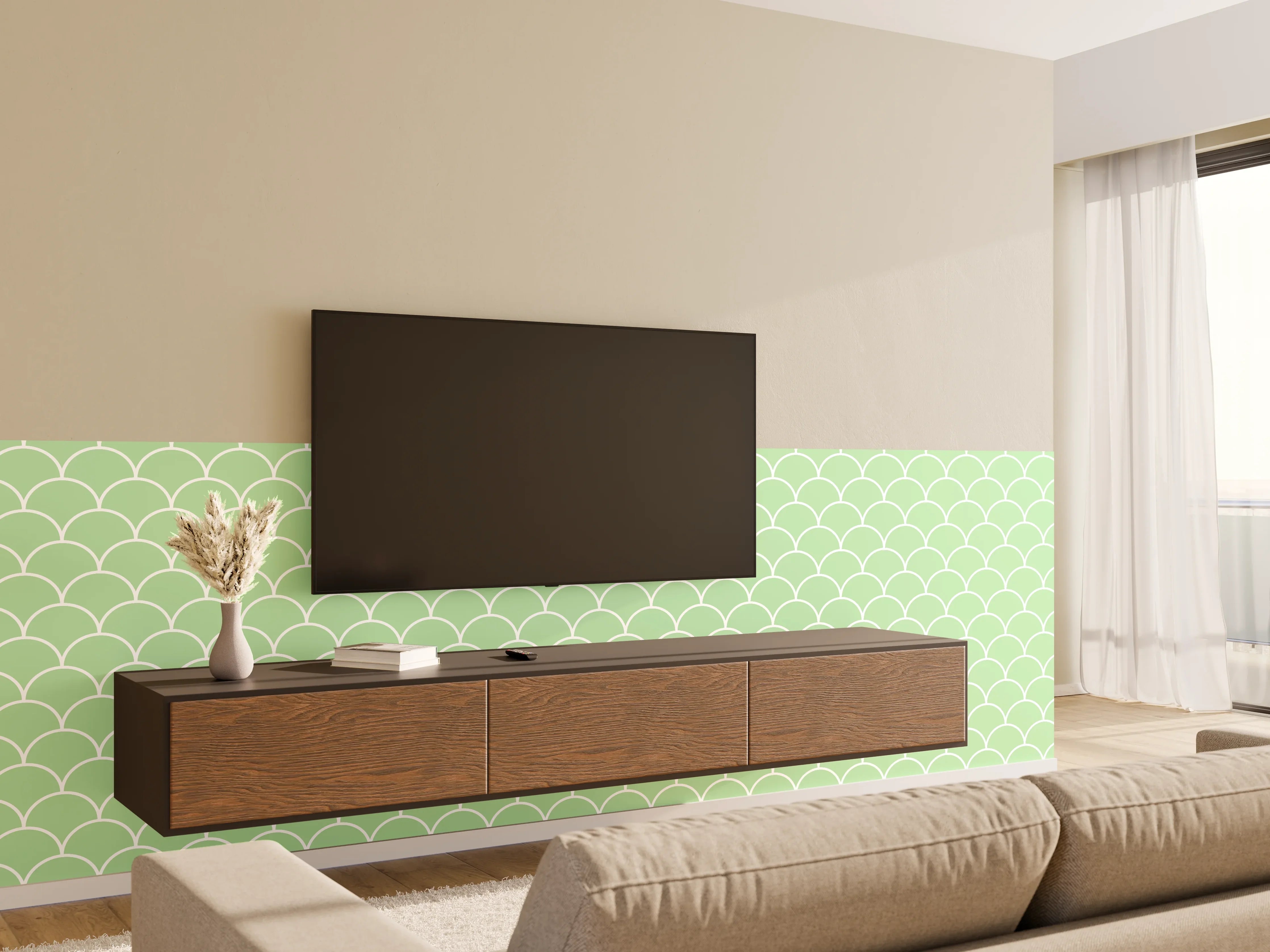 Wandverkleidung Wohnzimmer - Heller, grüner Musterhintergrund