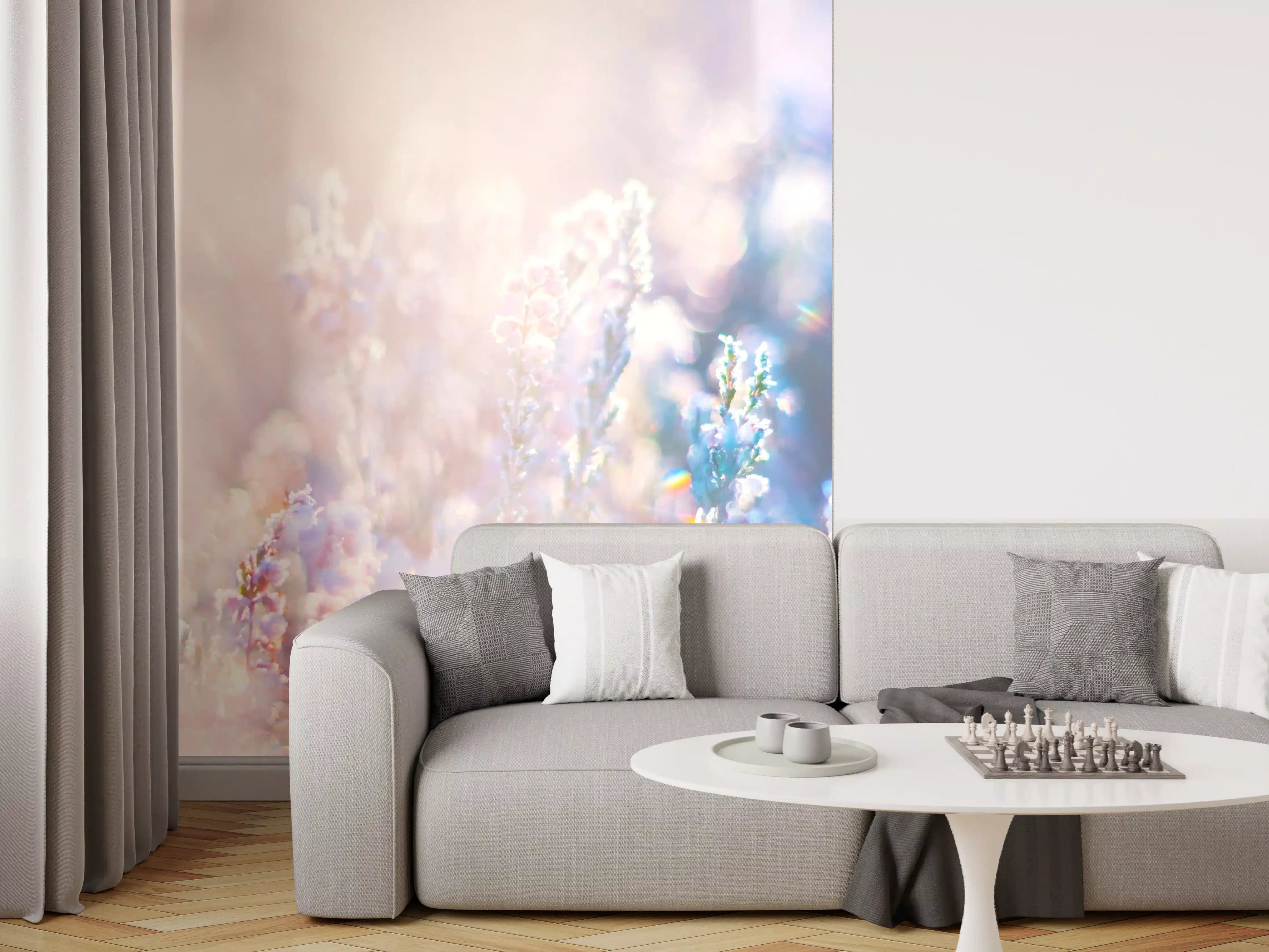 Wandverkleidung Wohnzimmer - Helles Blumenmeer im Sonnenlicht