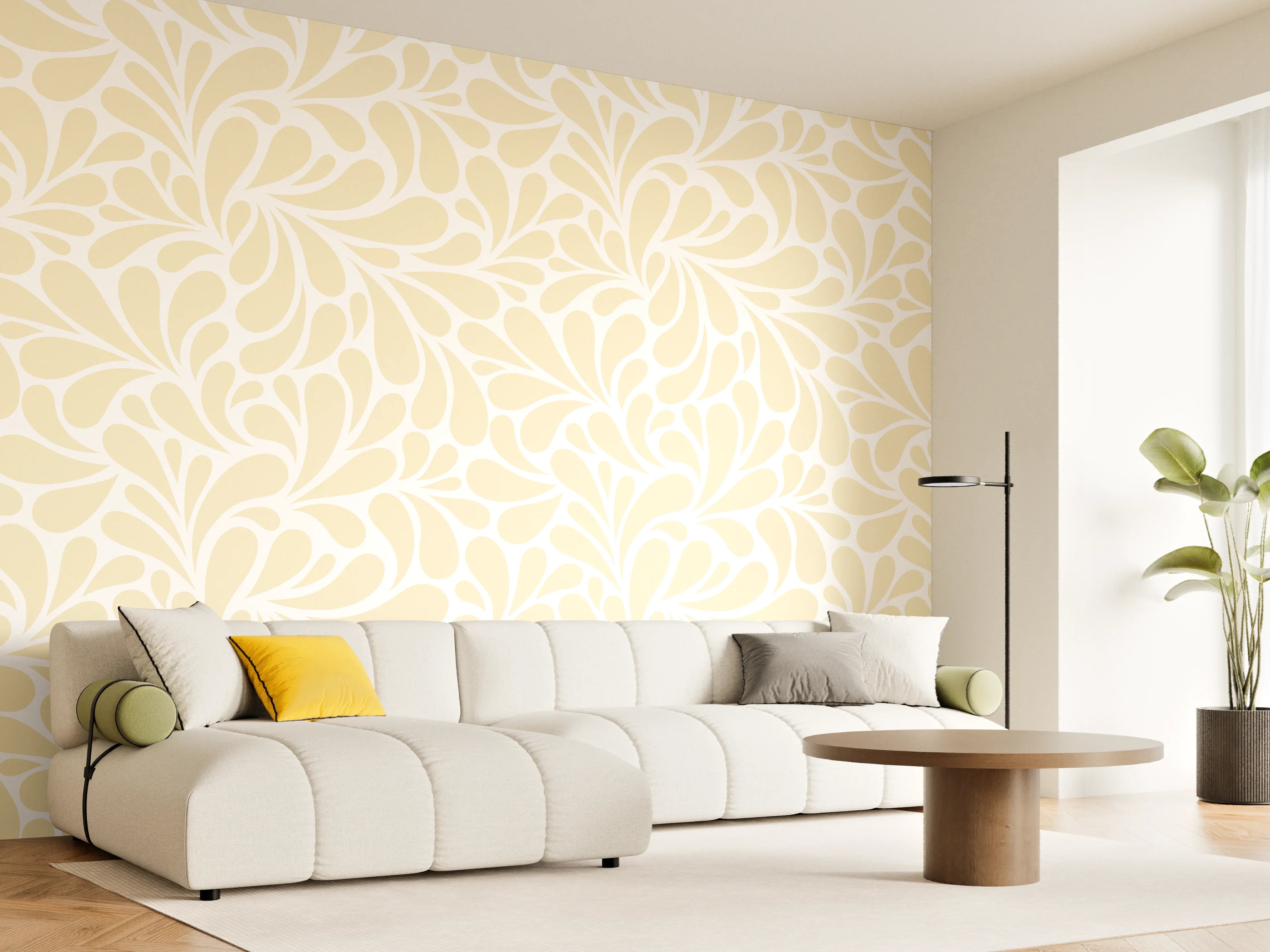 Wandverkleidung Wohnzimmer - Helles Blumenmuster in Beige