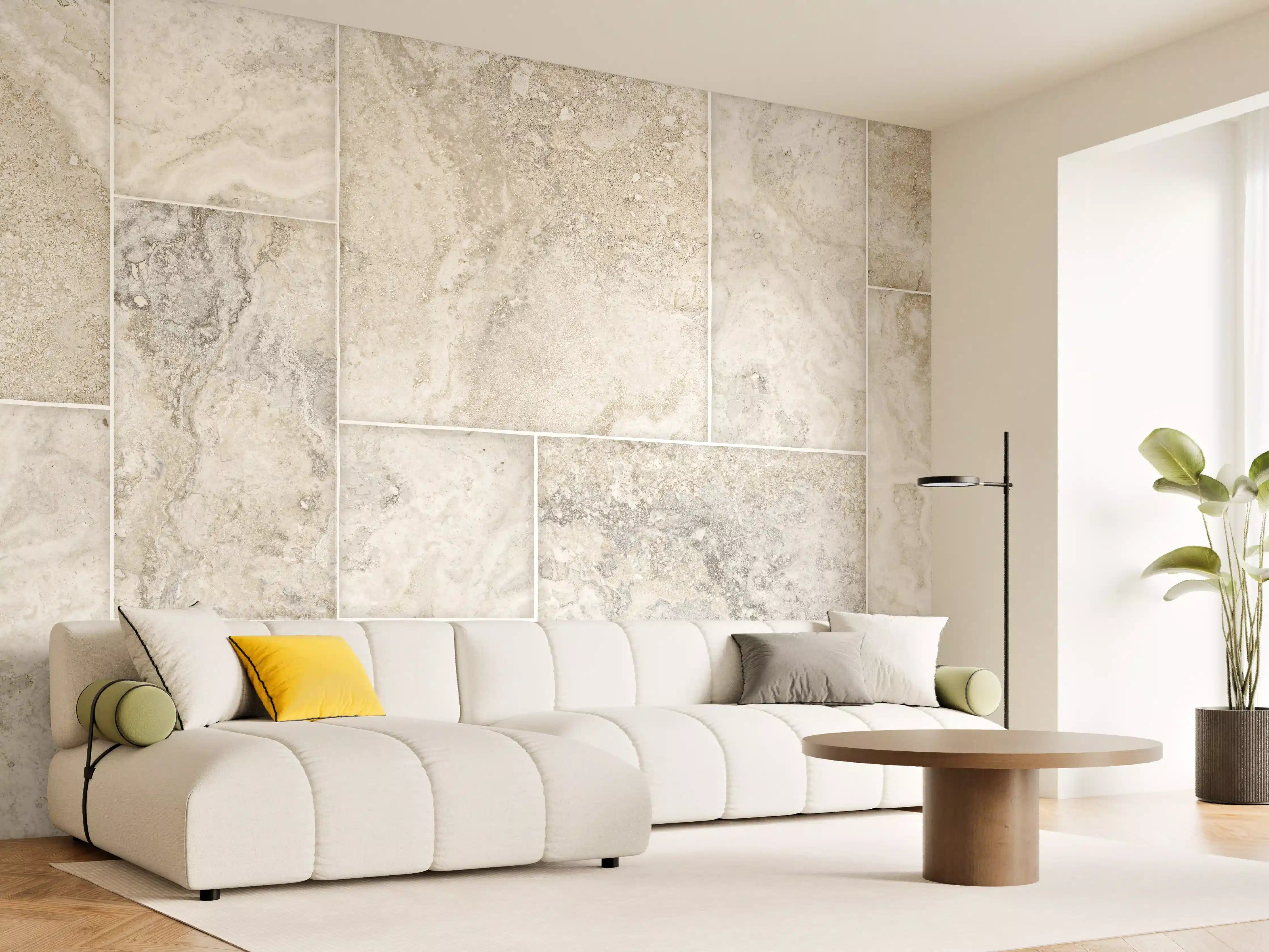 Wandverkleidung Wohnzimmer - Helles Fliesenmuster - Marmor