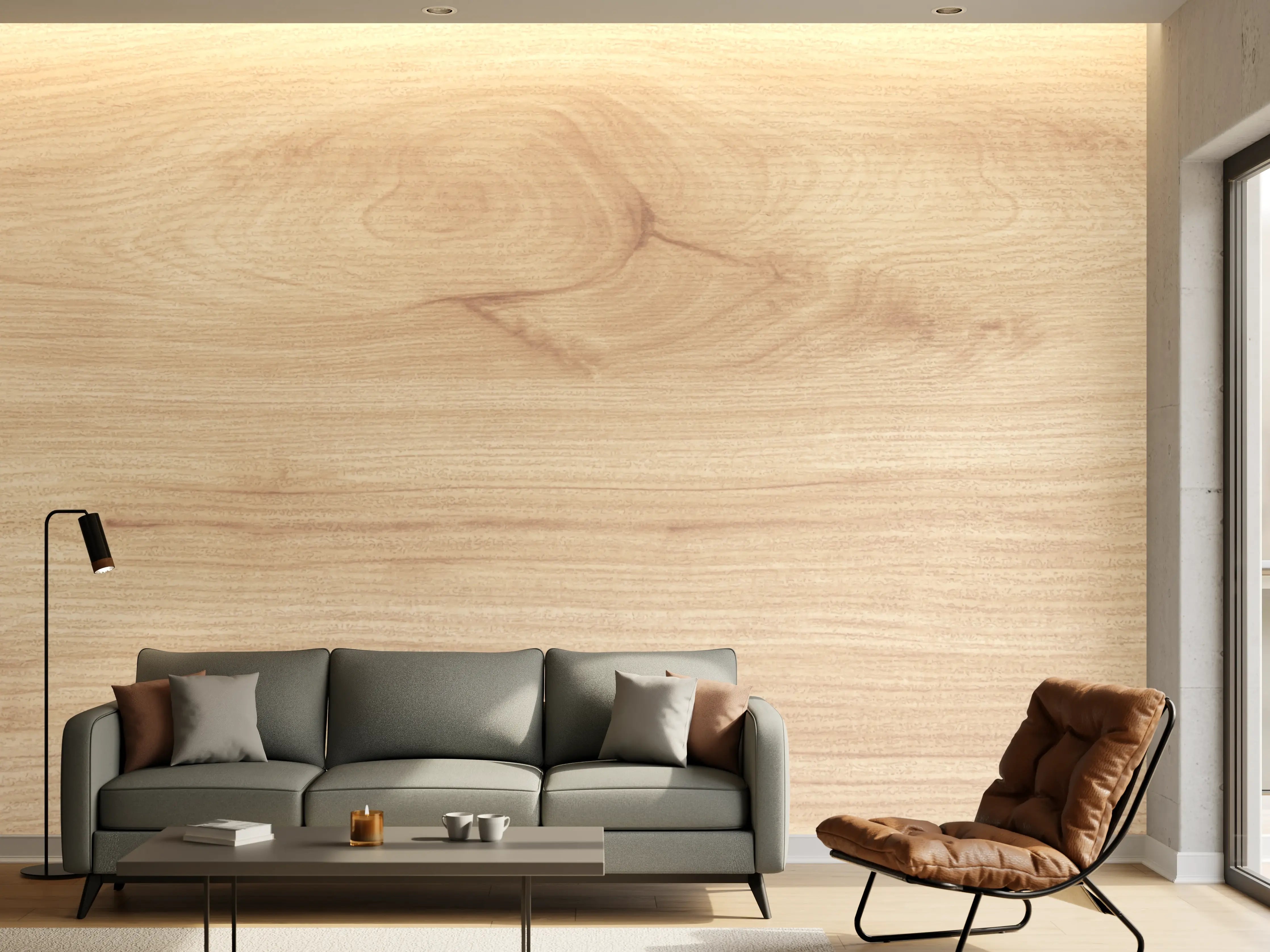 Wandverkleidung Wohnzimmer - Helles Holz mit natürlicher Maserung