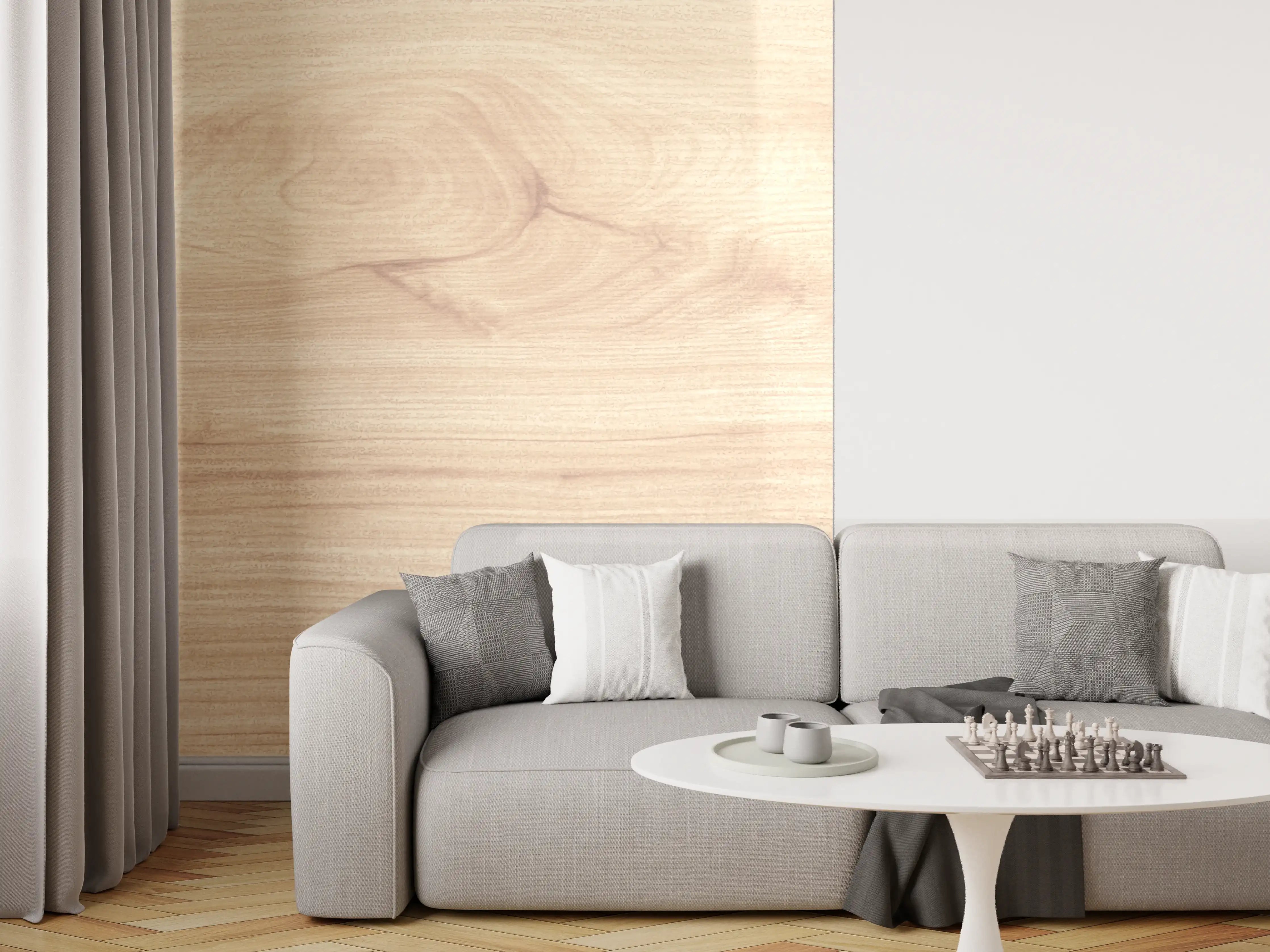 Wandverkleidung Wohnzimmer - Helles Holz mit natürlicher Maserung