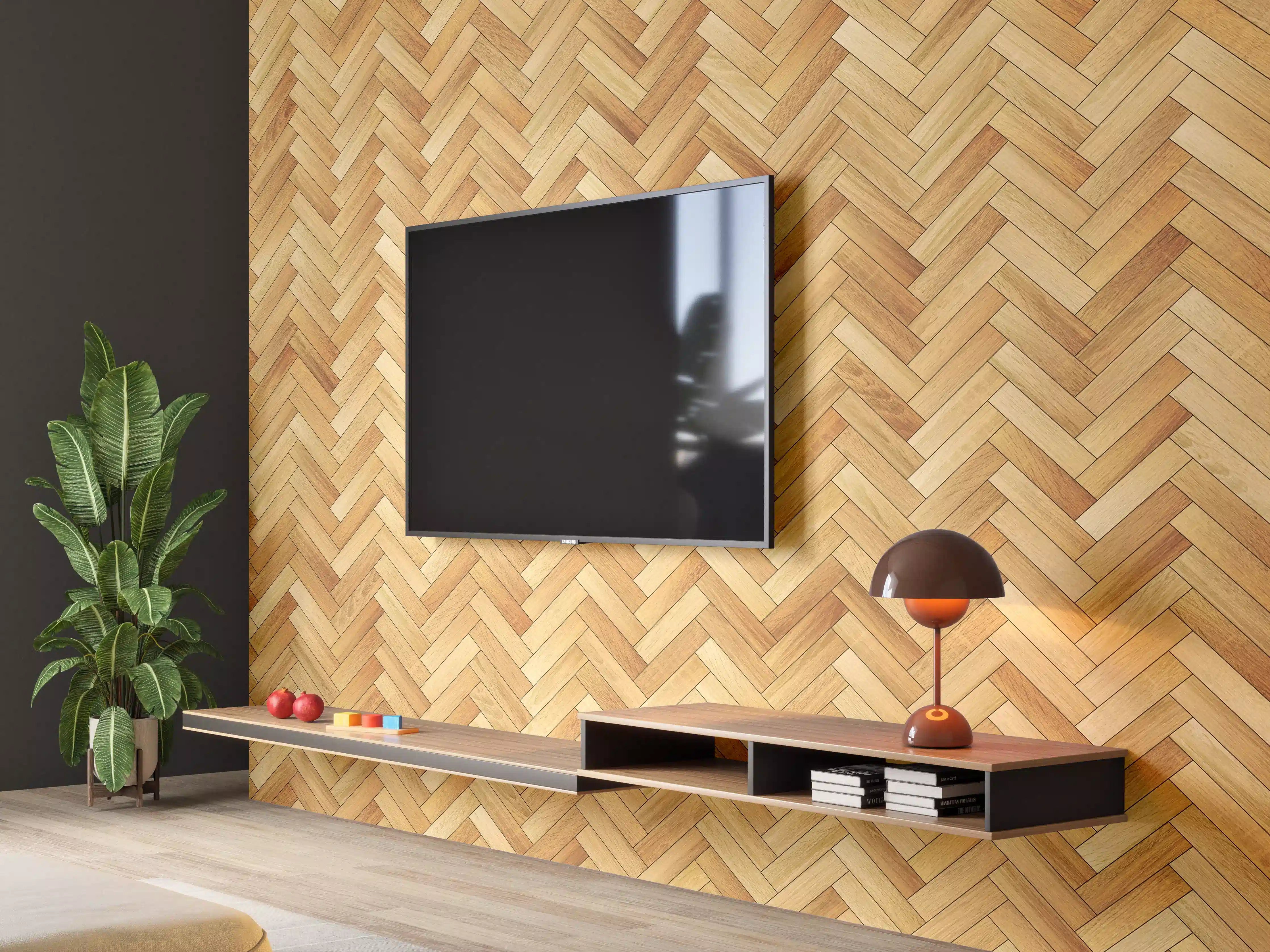 Wandverkleidung Wohnzimmer - Helles Holzmuster für Einrichtung und Dekoration