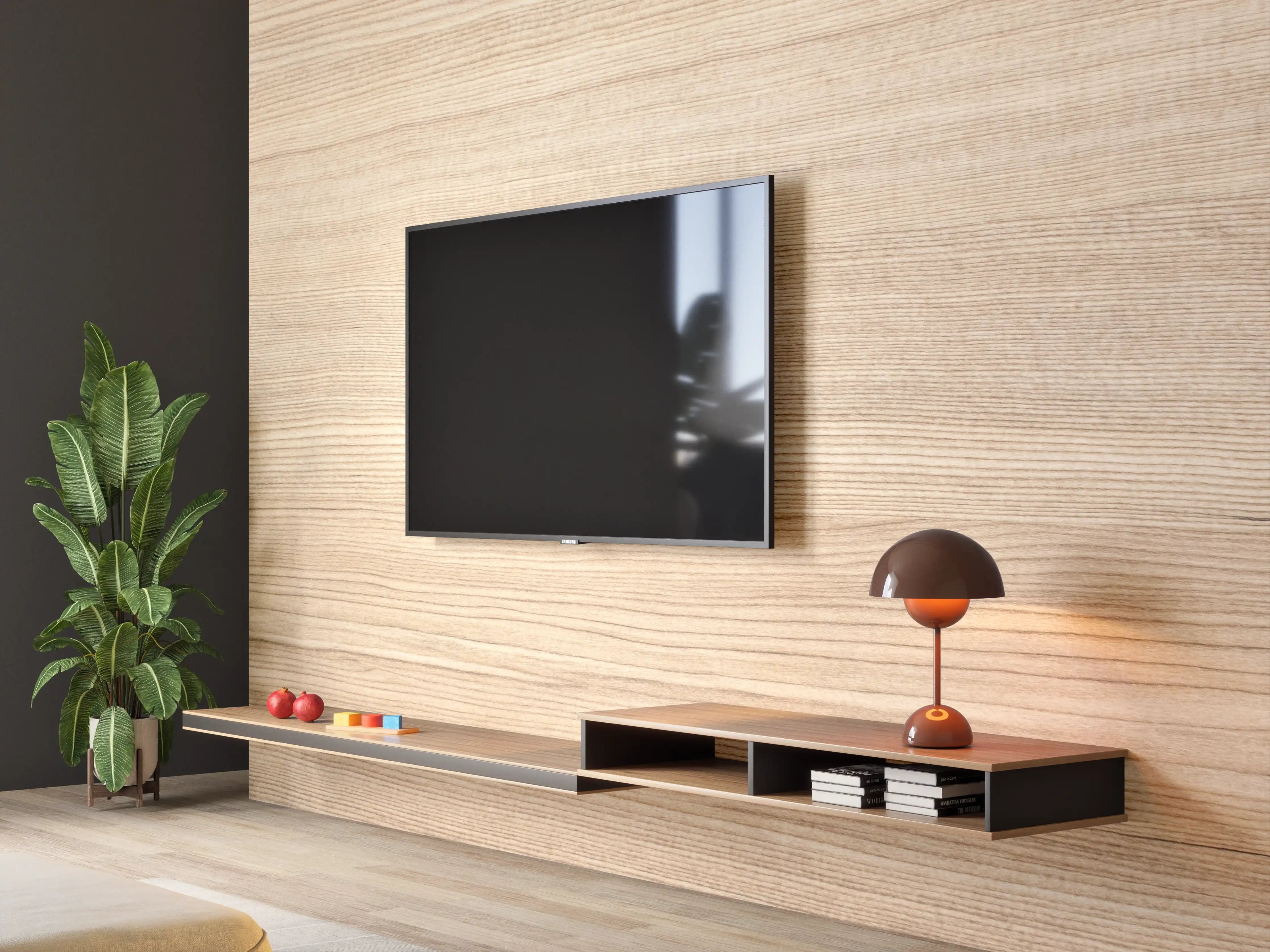 Wandverkleidung Wohnzimmer - Helles Holzoptik - Eleganter Natur-Look